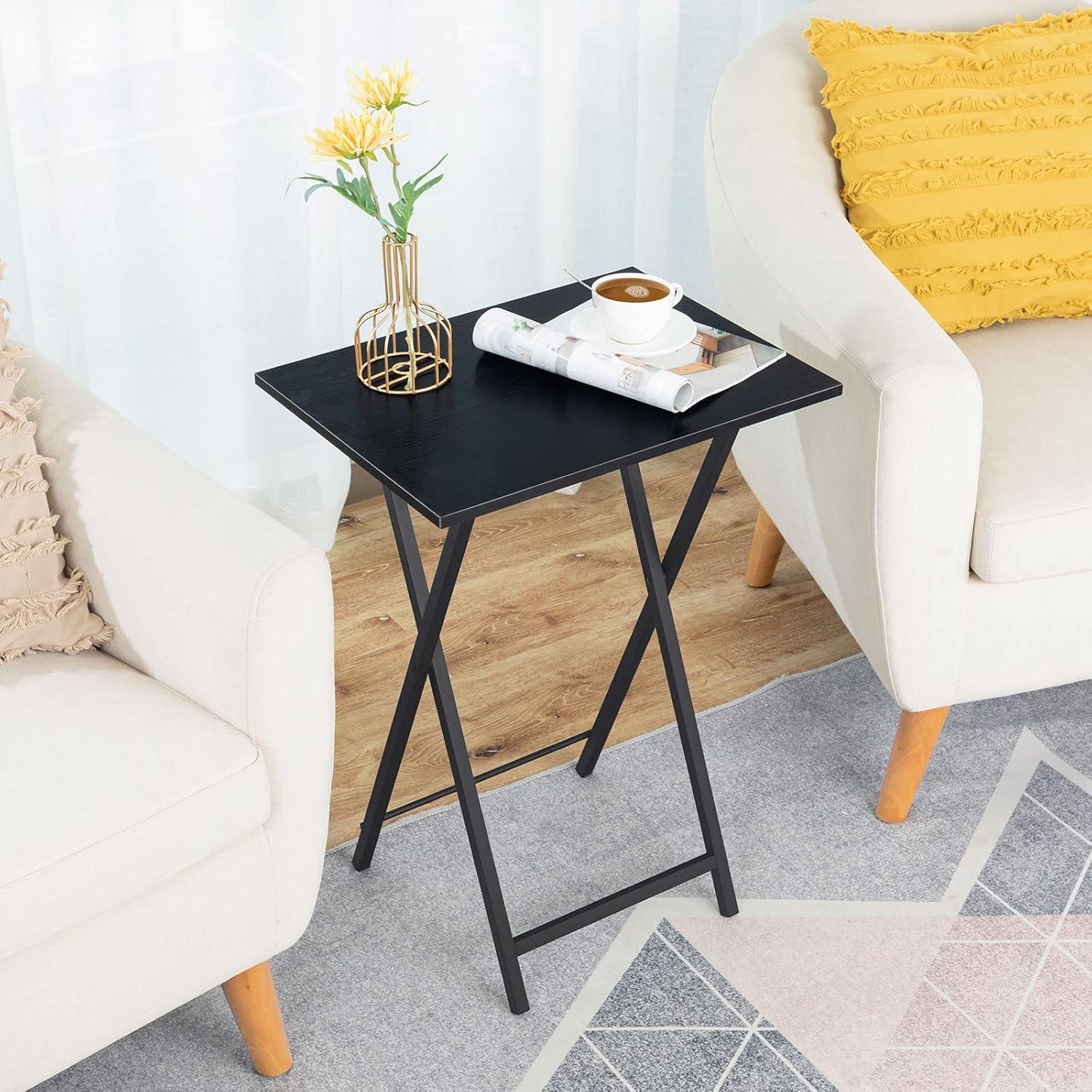 Wooden TV Tray, Portable Sofa Side Table, Industrial Snack Table End Table for Small Spaces, Space-Saving, Easy to Install and Fold, Black BB27BZP201