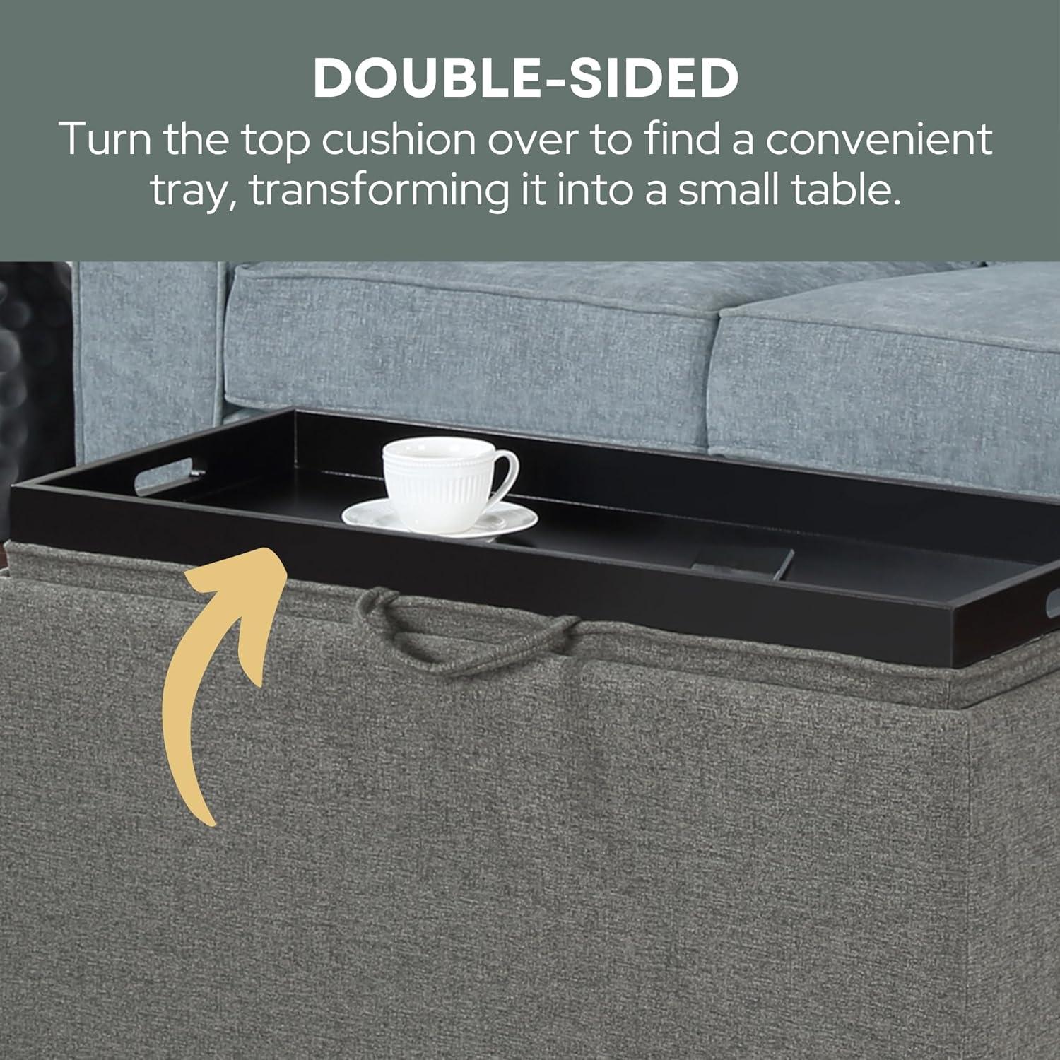 Convenience Concepts Designs4Comfort Sheridan Storage Bench w/ 2 Side Ottomans, Soft Gray Fabric