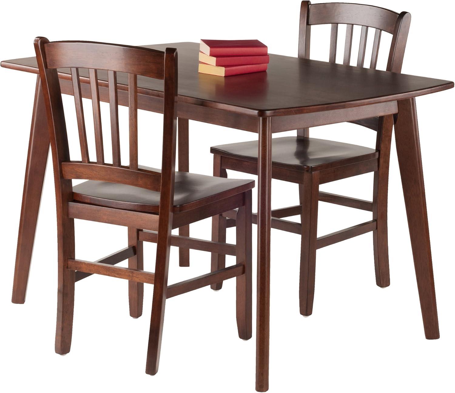 Winsome Wood Shaye 3-PC Dining Table, Slat Back Chairs Set, Walnut Finish