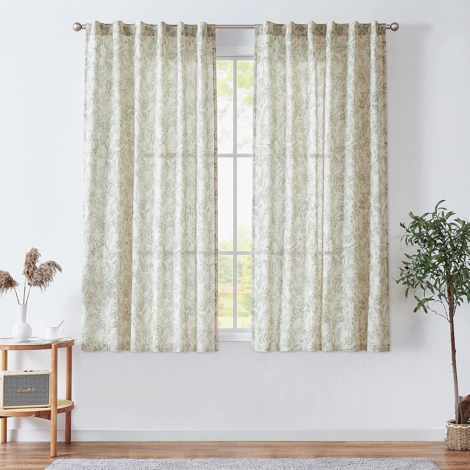 Floral Linen Blend French Country Curtains