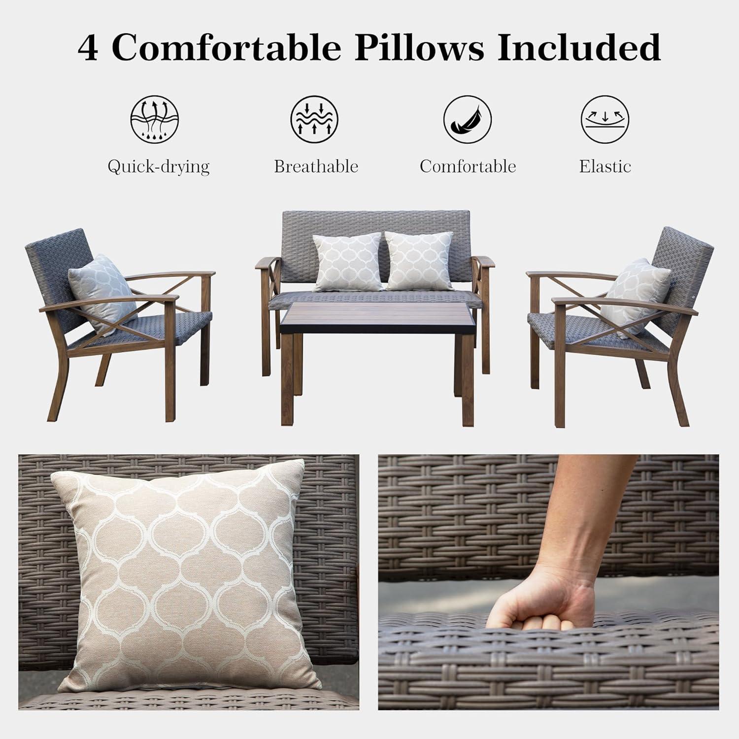 Domi Aluminum Patio Furniture Set, 4-Piece Modern Conversation Set with Cotton Padding Backrests and Seats, Outdoor Sectional Metal Sofa Set with 5.5 Inch Cushion and Coffee Table for Balcony, Garden