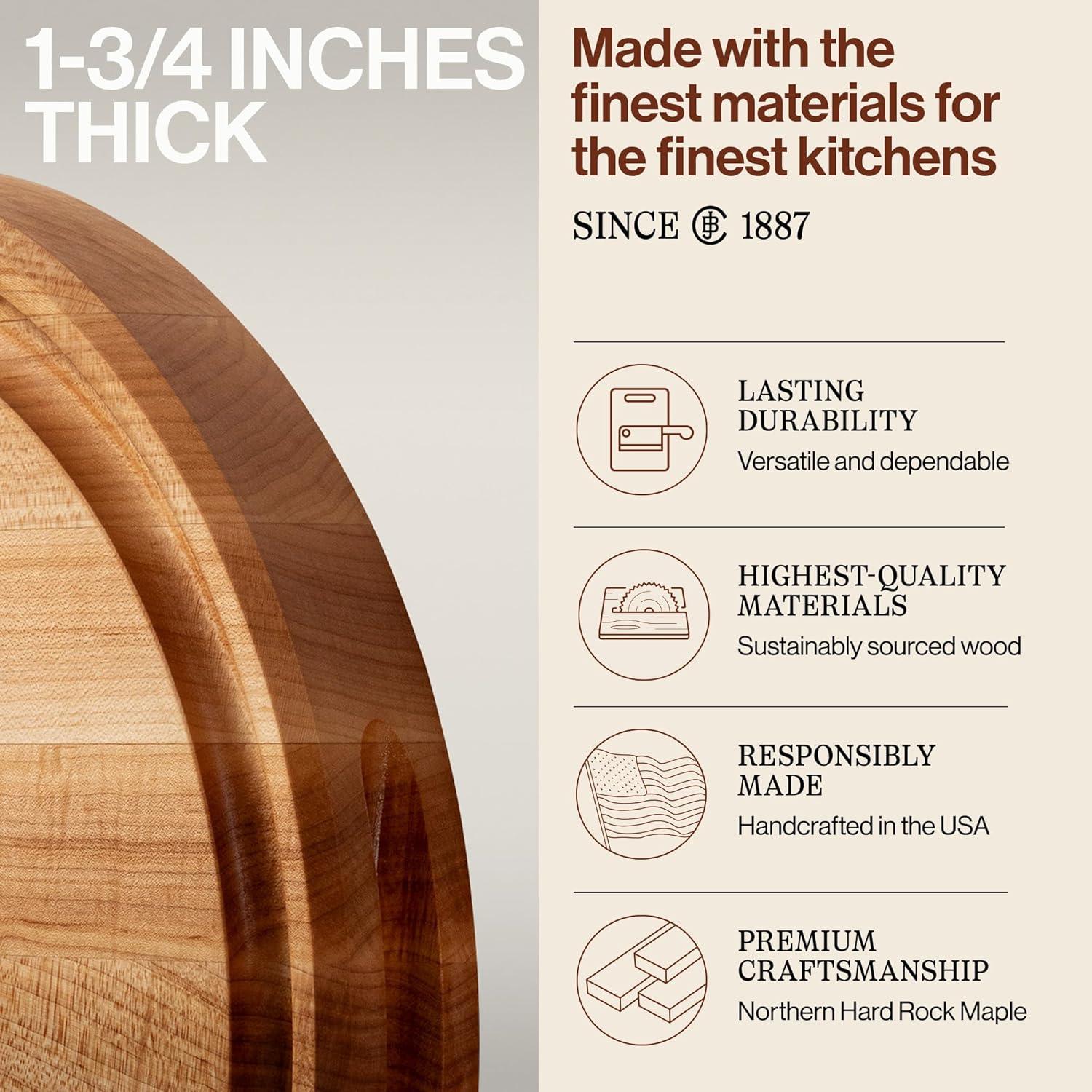 John Boos Chef's Collection Round Maple Cutting Board with Groove