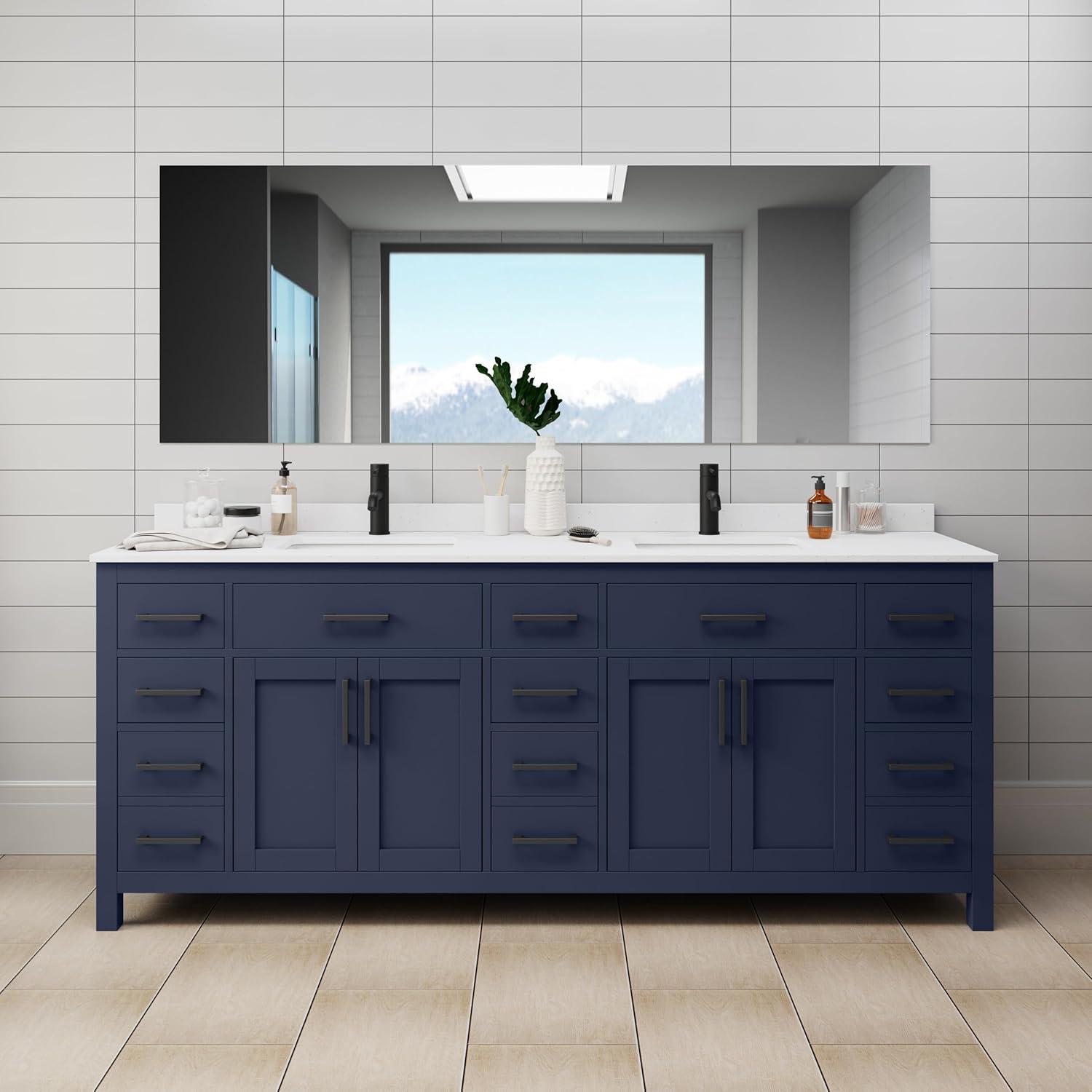 Wyndham Collection Beckett 84" Freestanding Double Bathroom Vanity with Cultured Marble Top