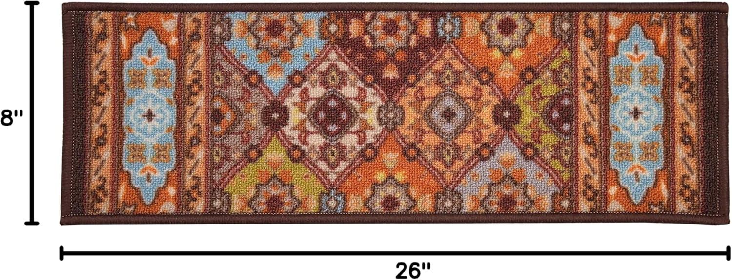 Indoor Bakhtiari Design Multi 8-1/2 in. x 26 in. Slip Resistant Backing Stair Tread Cover (Set of 13)