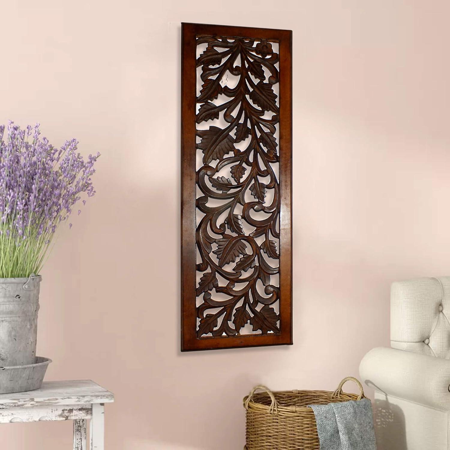 Handcrafted Brown Mango Wood Floral Wall Panel