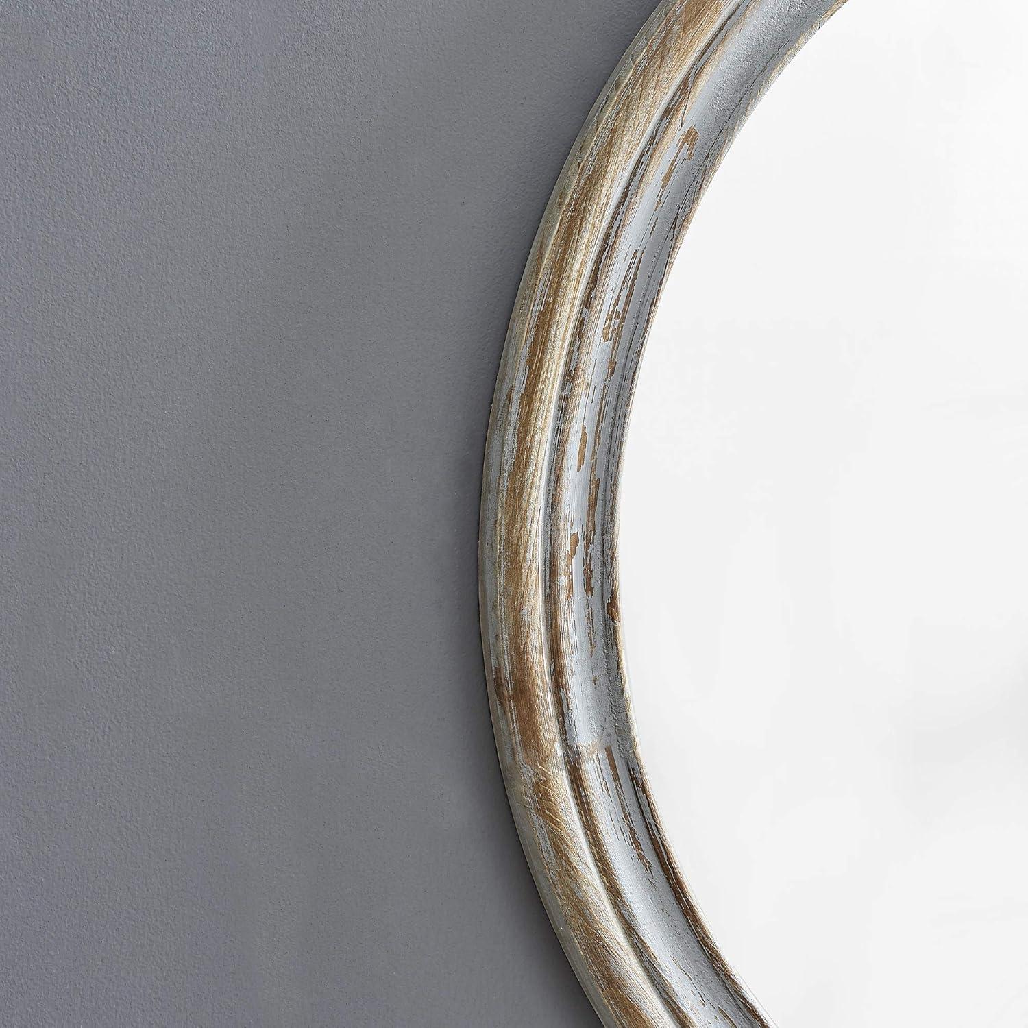 Vintage Gray 32'' Round Weathered Wood Farmhouse Wall Mirror