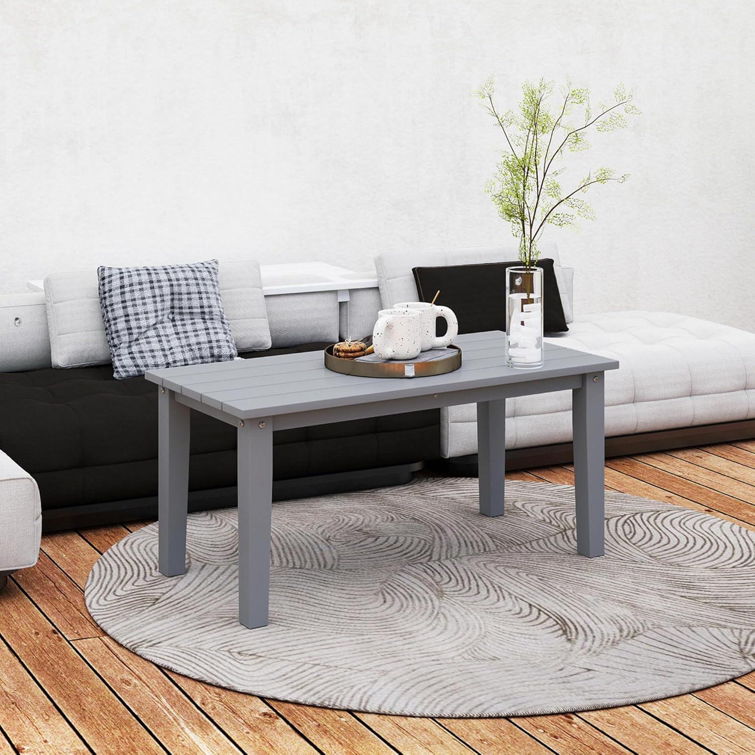 Outsunny HDPE Outdoor Coffee Table, Rectangle All-Weather Patio Coffee Table, Slatted Outdoor Patio Table for Garden, Balcony, Backyard, Gray
