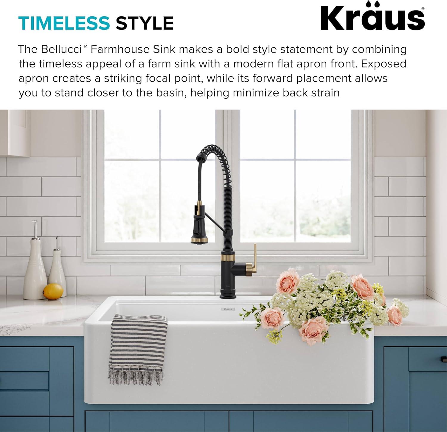 KRAUS Bellucci 33” Workstation Drop In Retrofit Farmhouse Single Bowl Granite Kitchen Sink With Accessories