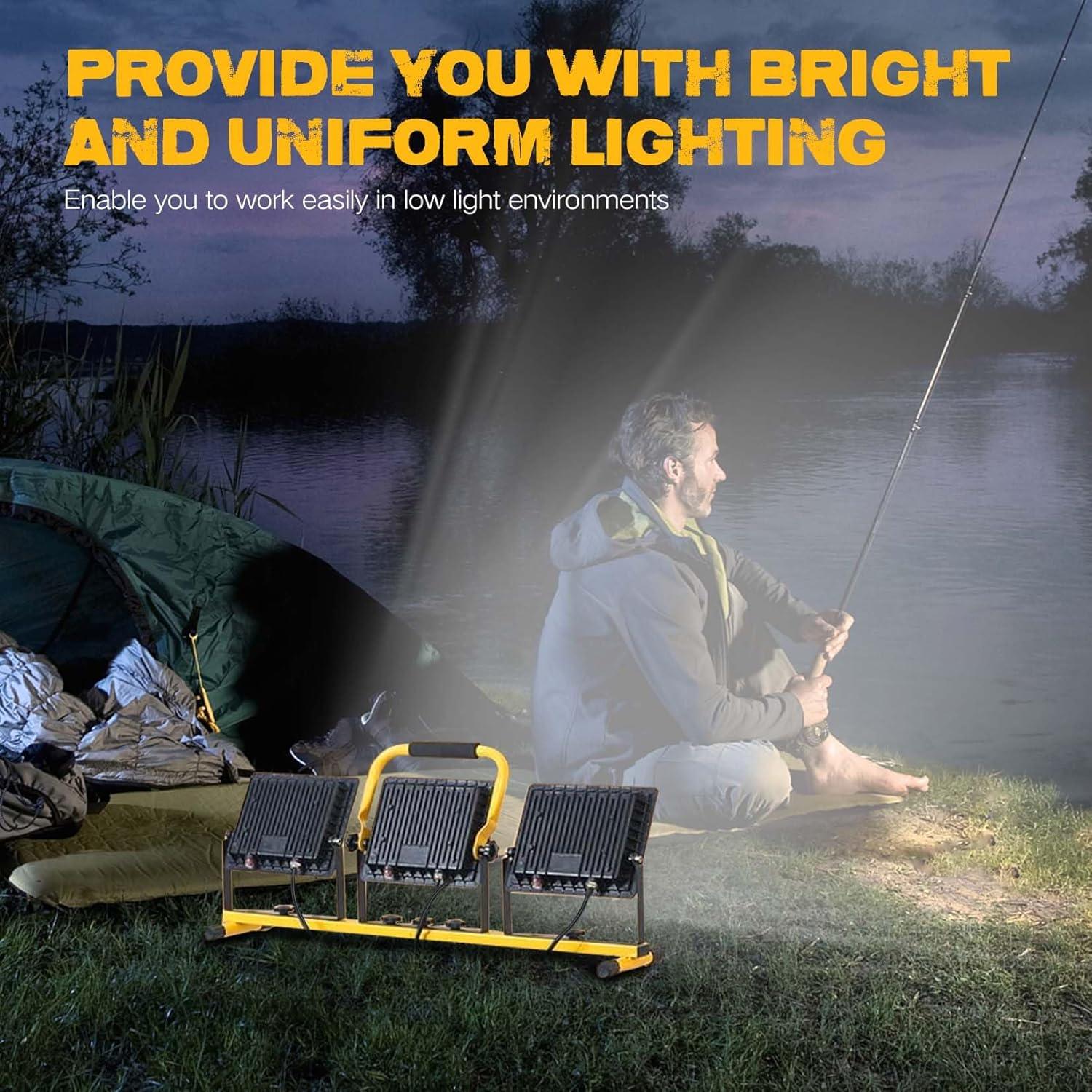 21000 Lumen Work Lights with Stand，3 Adjustable Head LED Work Light, with Adjustable and Foldable Tripod Stand, Waterproof Lamp with Individual Switch with 6500 Kelvin Color Temperature