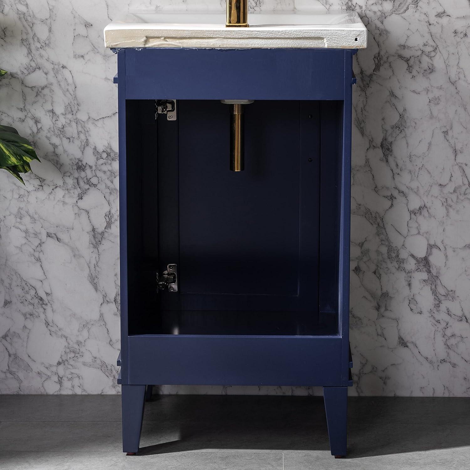 Avery 20" Blue Wood Single Bathroom Vanity with Porcelain Top