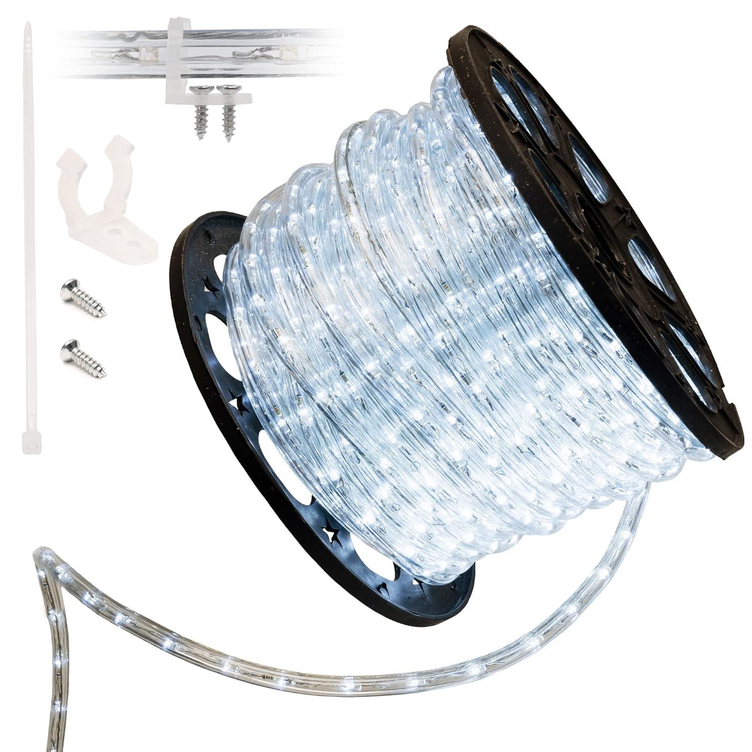 West Ivory 1656LEDs, Luz de Cuerda LED Blanca Fría de 150 Pies, Iluminación Exterior Decorativa Impermeable Permanente Conectable para Exteriores, Estuche de PVC, Certificado ETL, para Vacaciones, Patio Trasero, Jardín Casero, Decorativo
