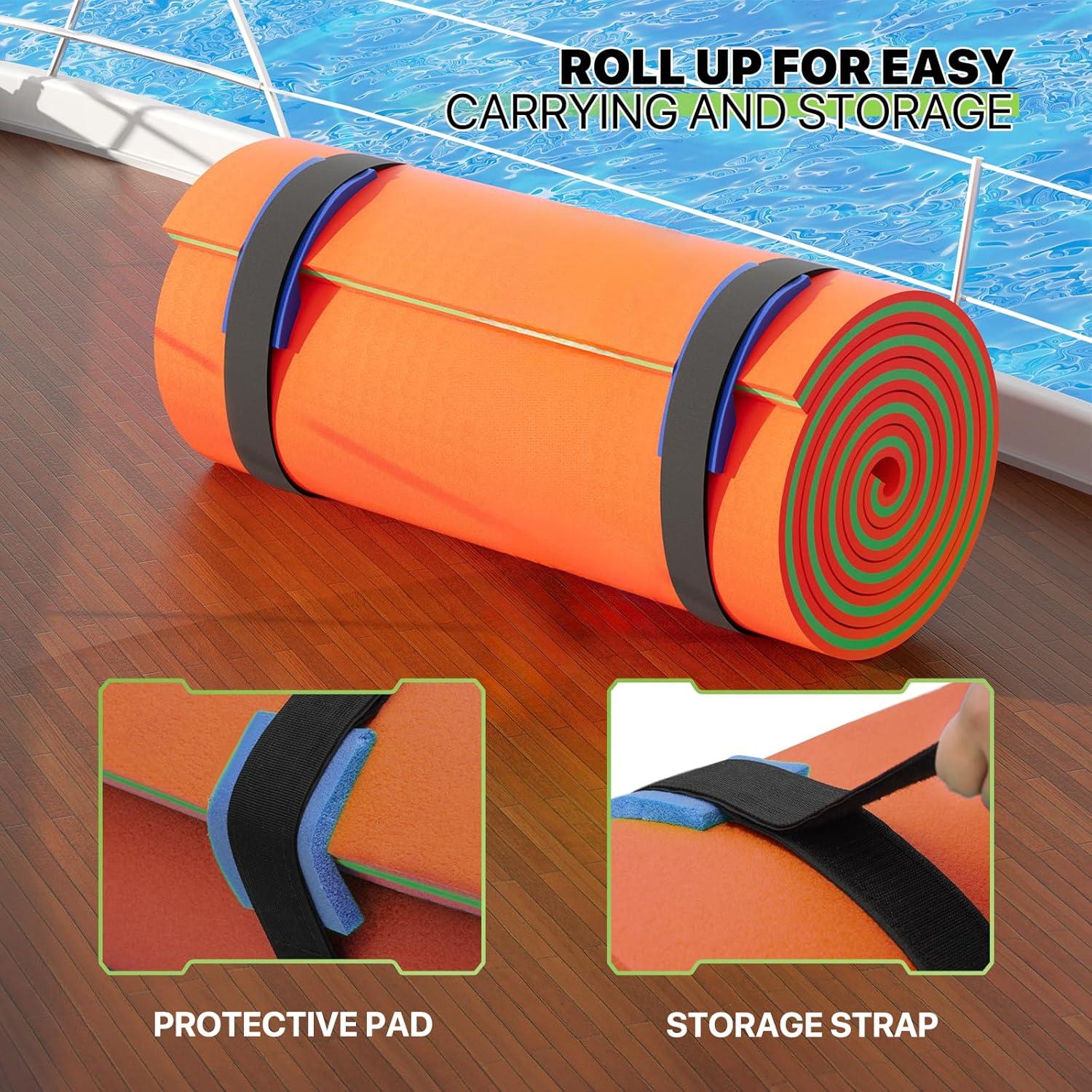 Bring Home Furniture 18x6 ft Floating Mat 10ft Bungee & Storage Straps 1500lb Capacity UV-Resistant XPE Foam Hi-Vis Safety​​