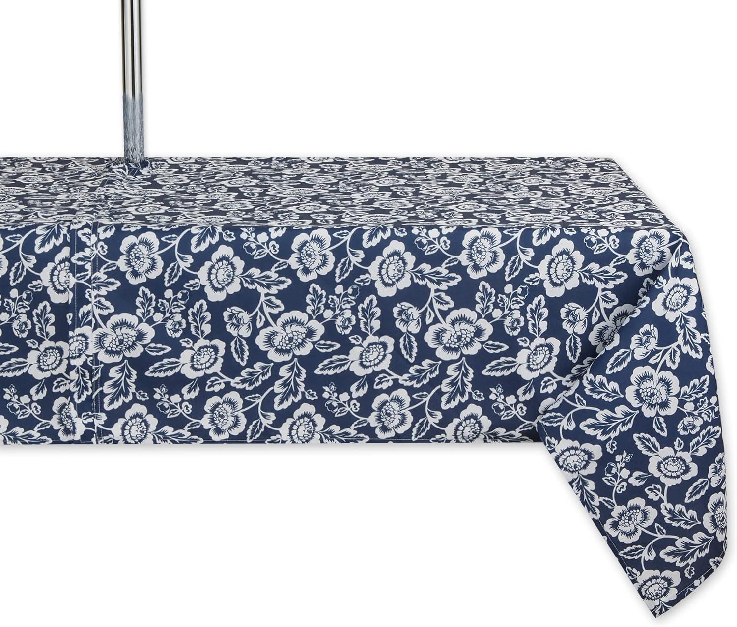 Design Imports  Nautical Blue Floral Print Outdoor Tablecloth With Zipper 60X84