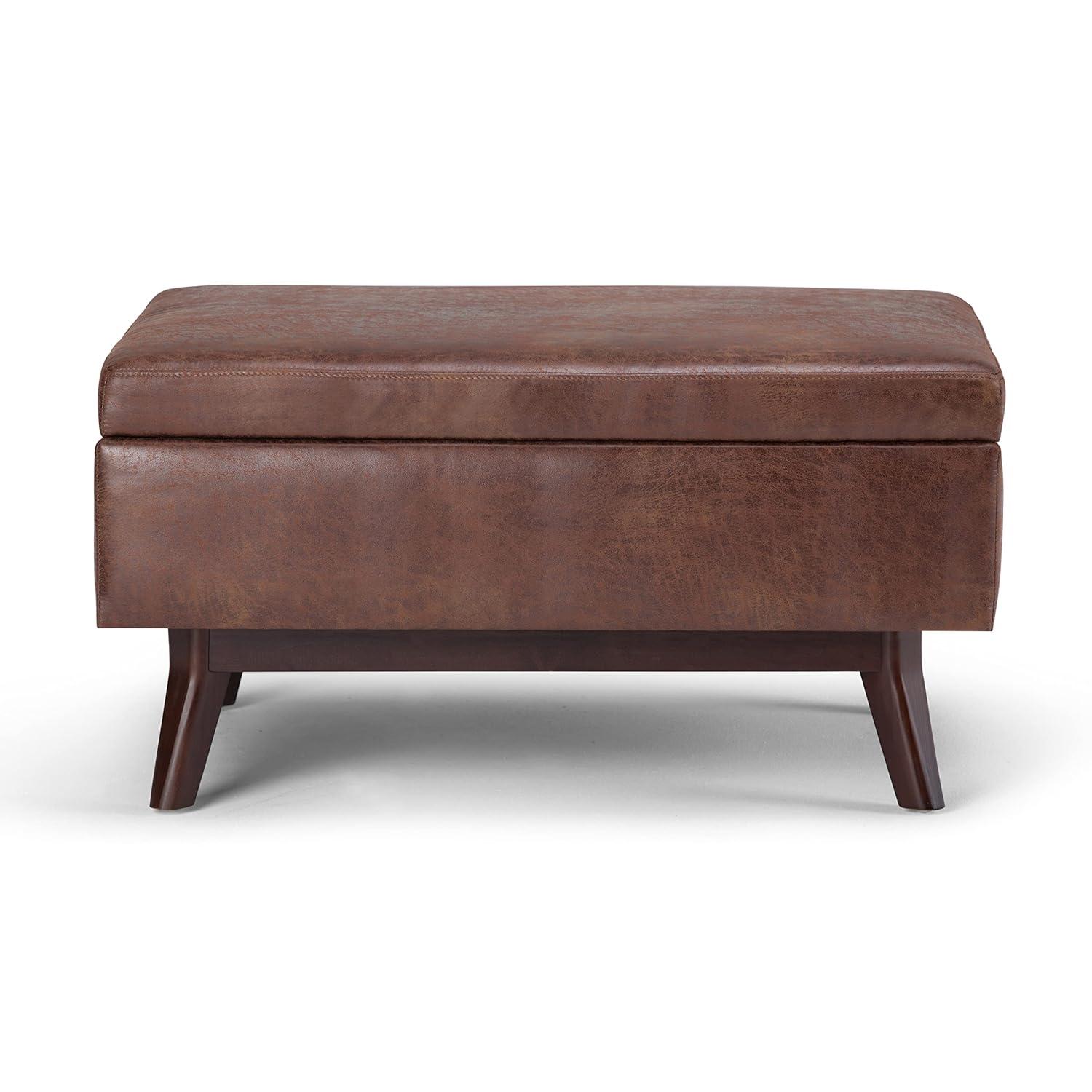 Simpli Home Owen 34"W Upholstered Coffee Table Storage Ottoman with Lift Top and Solid Wood Legs