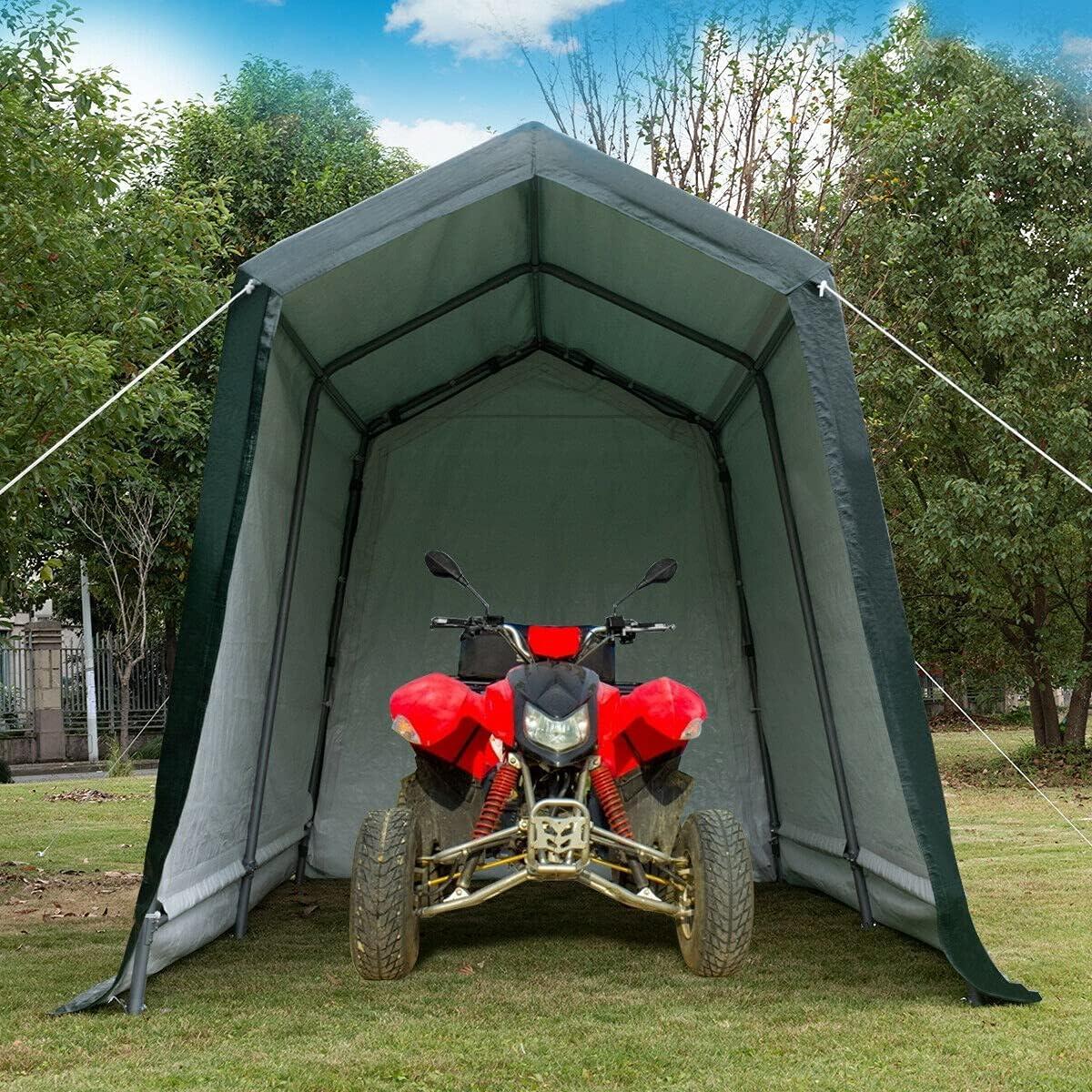 Gymax 7'x12' Patio Tent Carport Storage Shelter Shed Car Canopy Heavy Duty Green