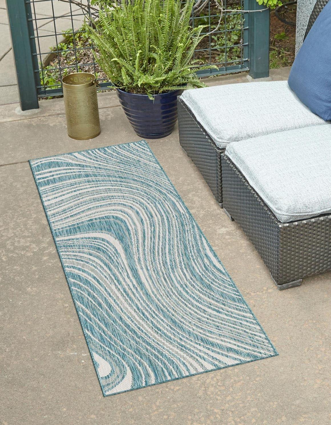 Unique Loom Outdoor Modern Pool Abstract Woven Area Rug