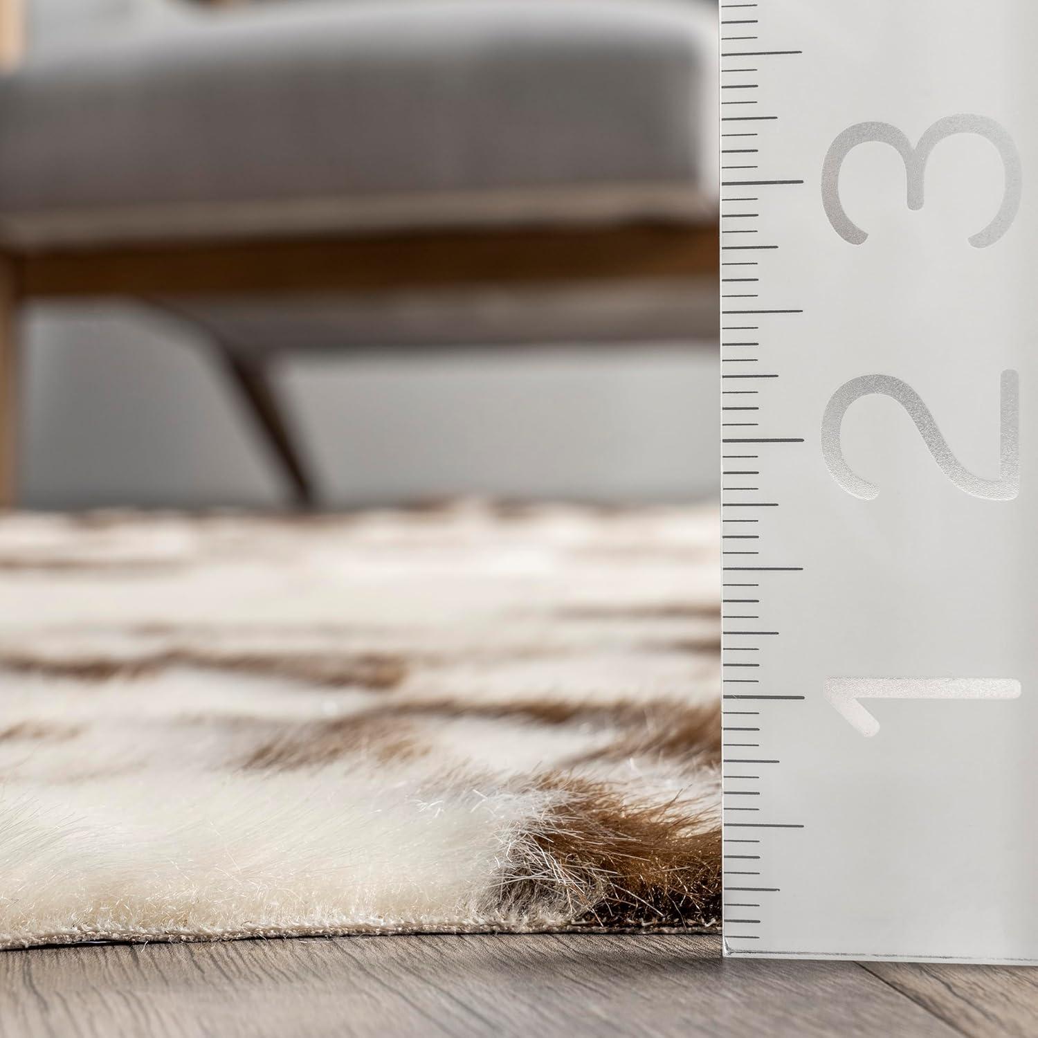 Nuloom Marcia SpinClean Machine Washable Faux Cowhide Area Rug, Shaped 3' 10" x 5', Brown