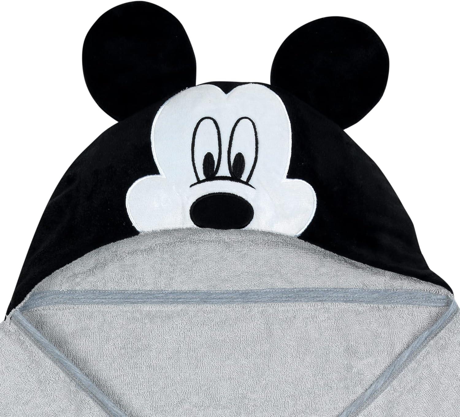 Lambs & Ivy Disney Baby Mickey Mouse Gray Cotton Hooded Baby Bath Towel
