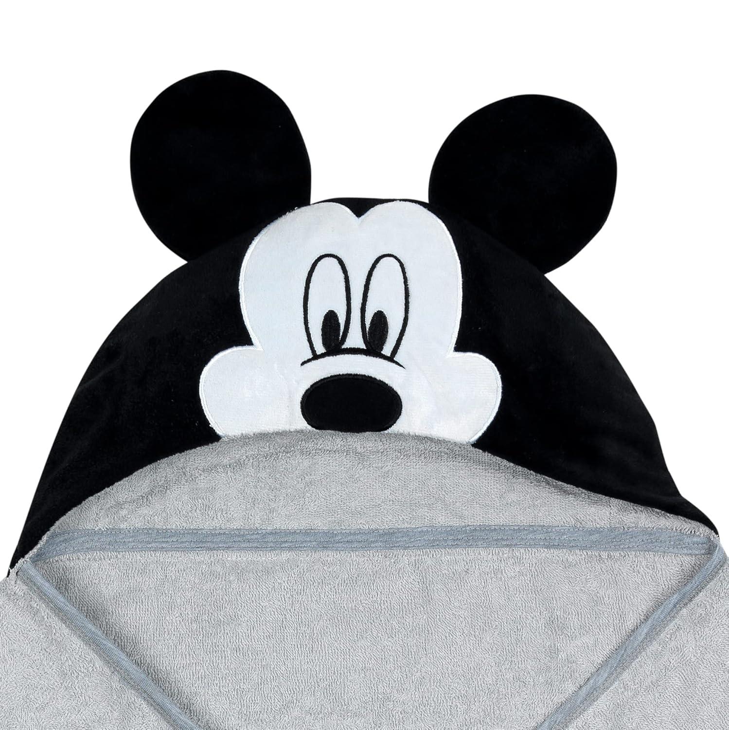 Lambs & Ivy Disney Baby Mickey Mouse Gray Cotton Hooded Baby Bath Towel