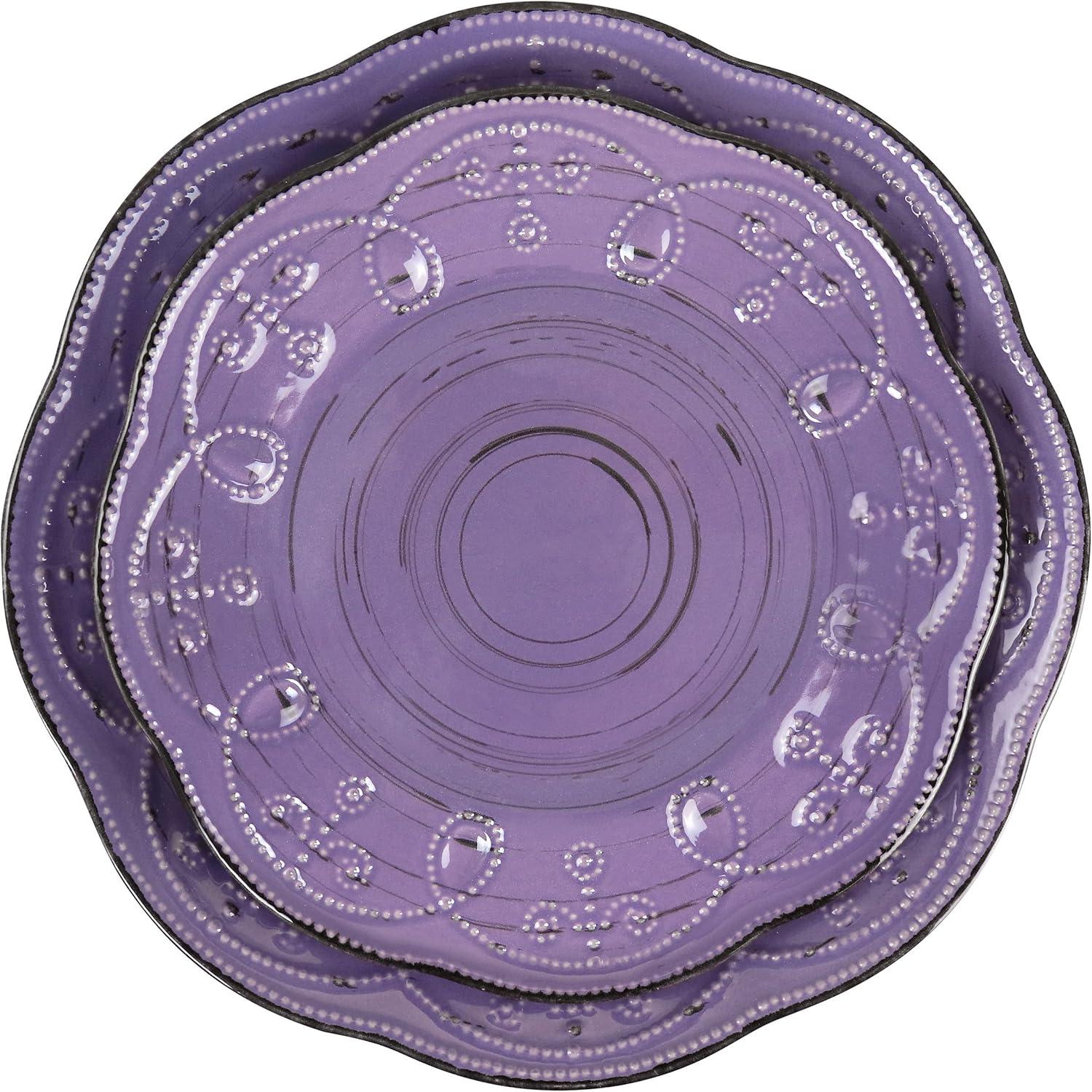 Elama Rustic Birch 16 Piece Stoneware Dinnerware Set in Purple