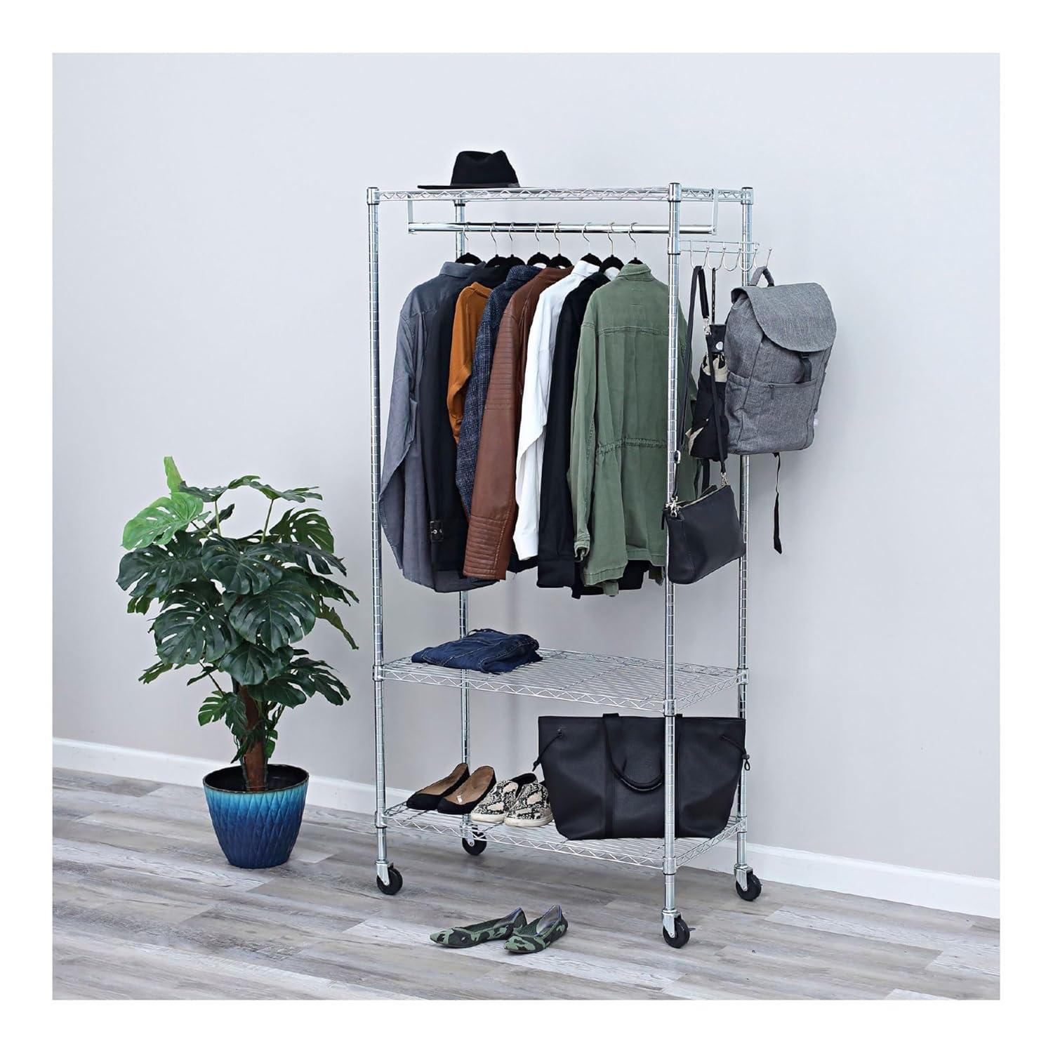Alera® Wire Shelving Series Metal Rolling Clothing Rack