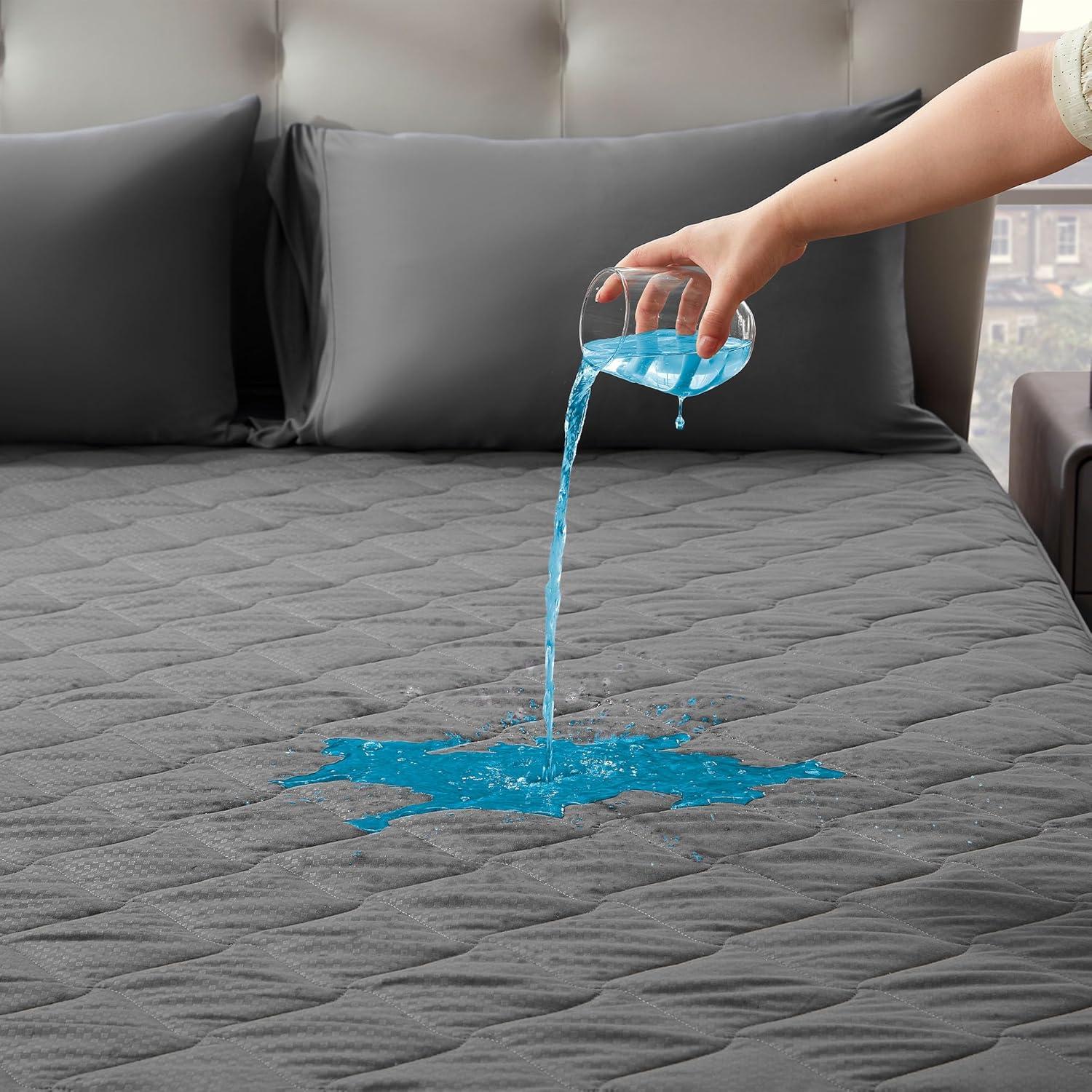 SLEEP ZONE Waterproof Mattress Protector Pad Full Machine Washable, Breathable Mattress Topper with Deep Pockets, All-Season Use, Hotel Quality (Full, Grey)