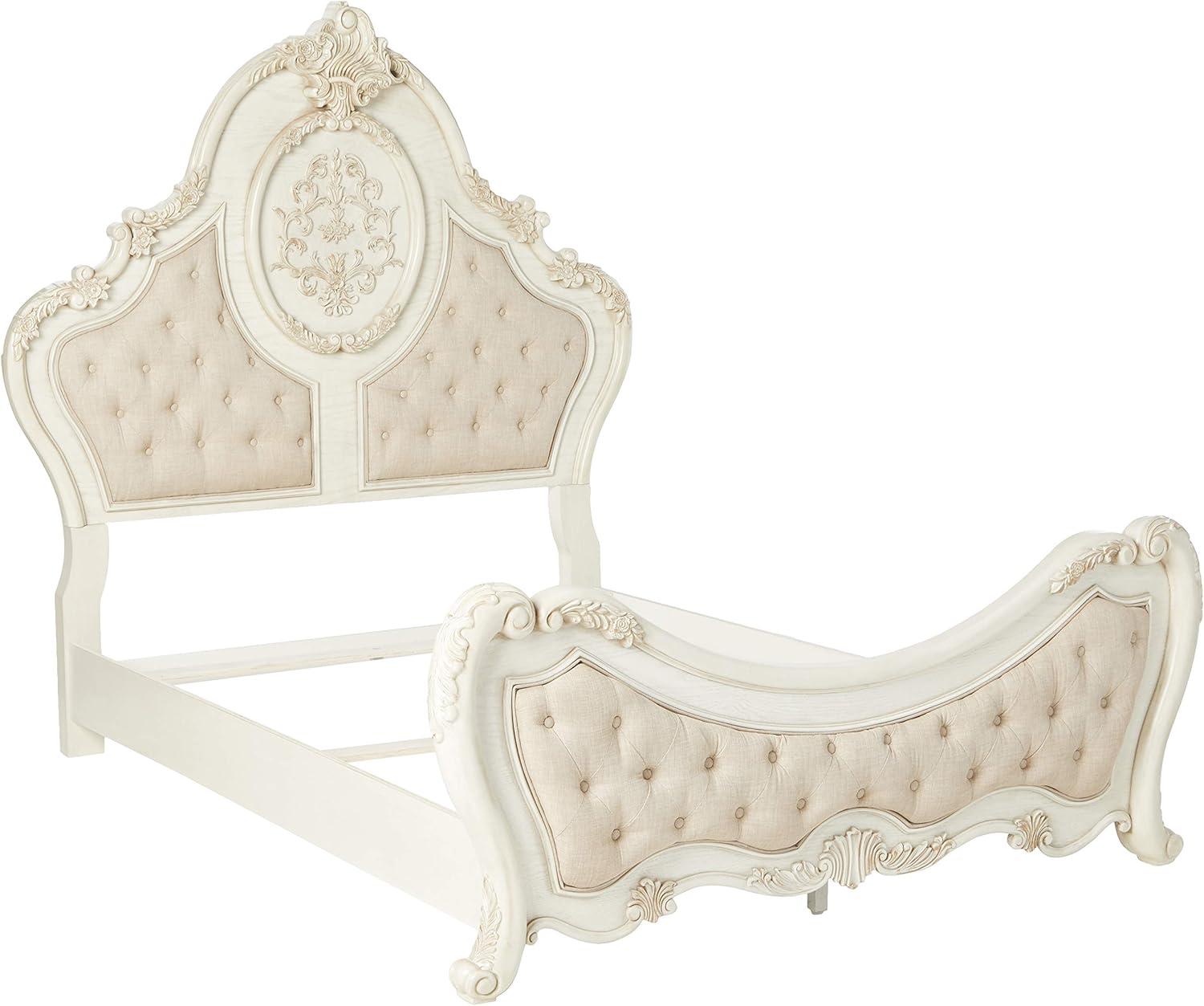 Acme Furniture Vintage Queen Traditional Panel Bed, Beige/Antique White
