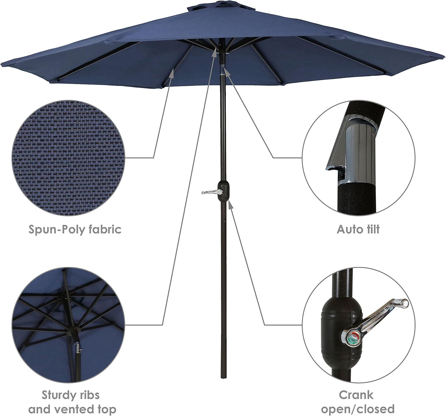 Sunnydaze Outdoor Aluminum Patio Umbrella with Fade-Resistant Canopy and Auto Tilt and Crank - 9' - Navy Blue