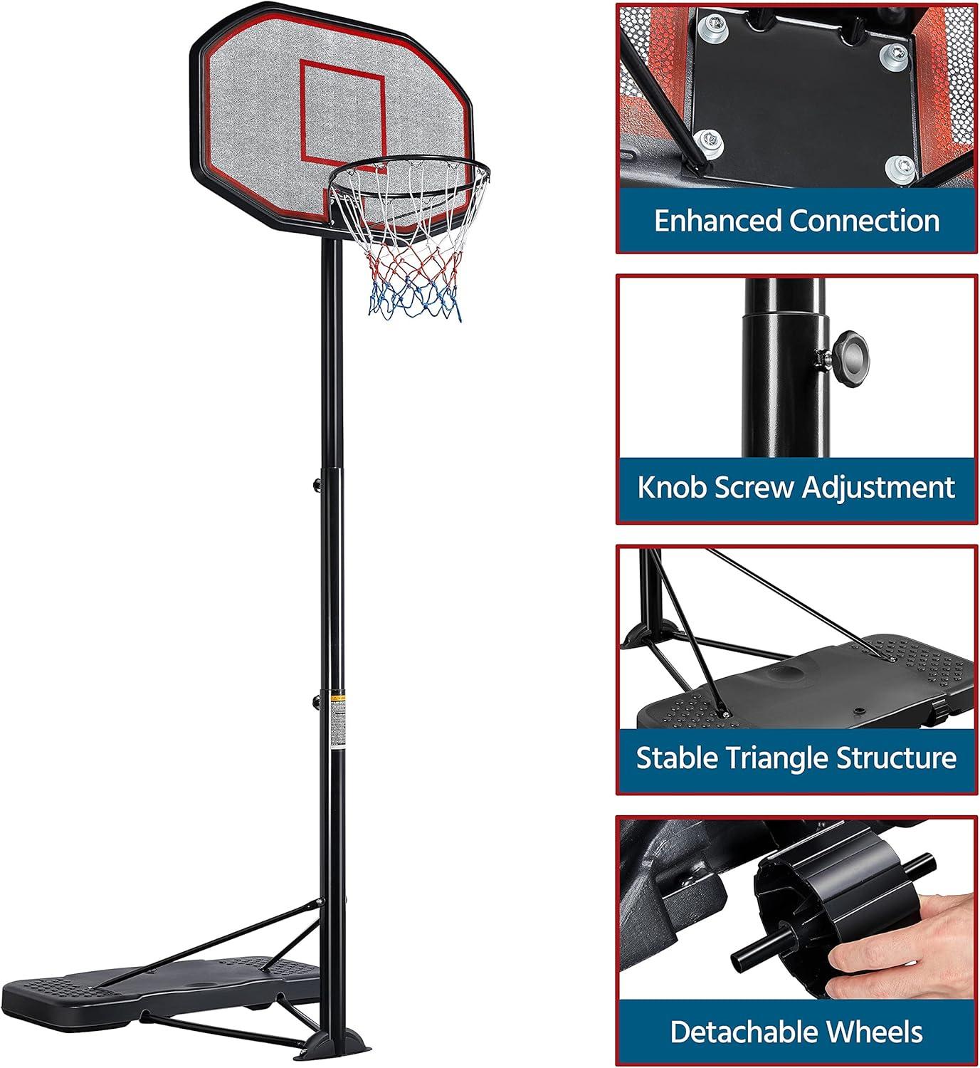 Yaheetech Basketball Hoop Outdoor for Adults Portable Basketball Hoop Basketball Goals Indoor 9-12ft Height Adjustable Basketball Court Stand with 43 inch Basketball Backboard C21