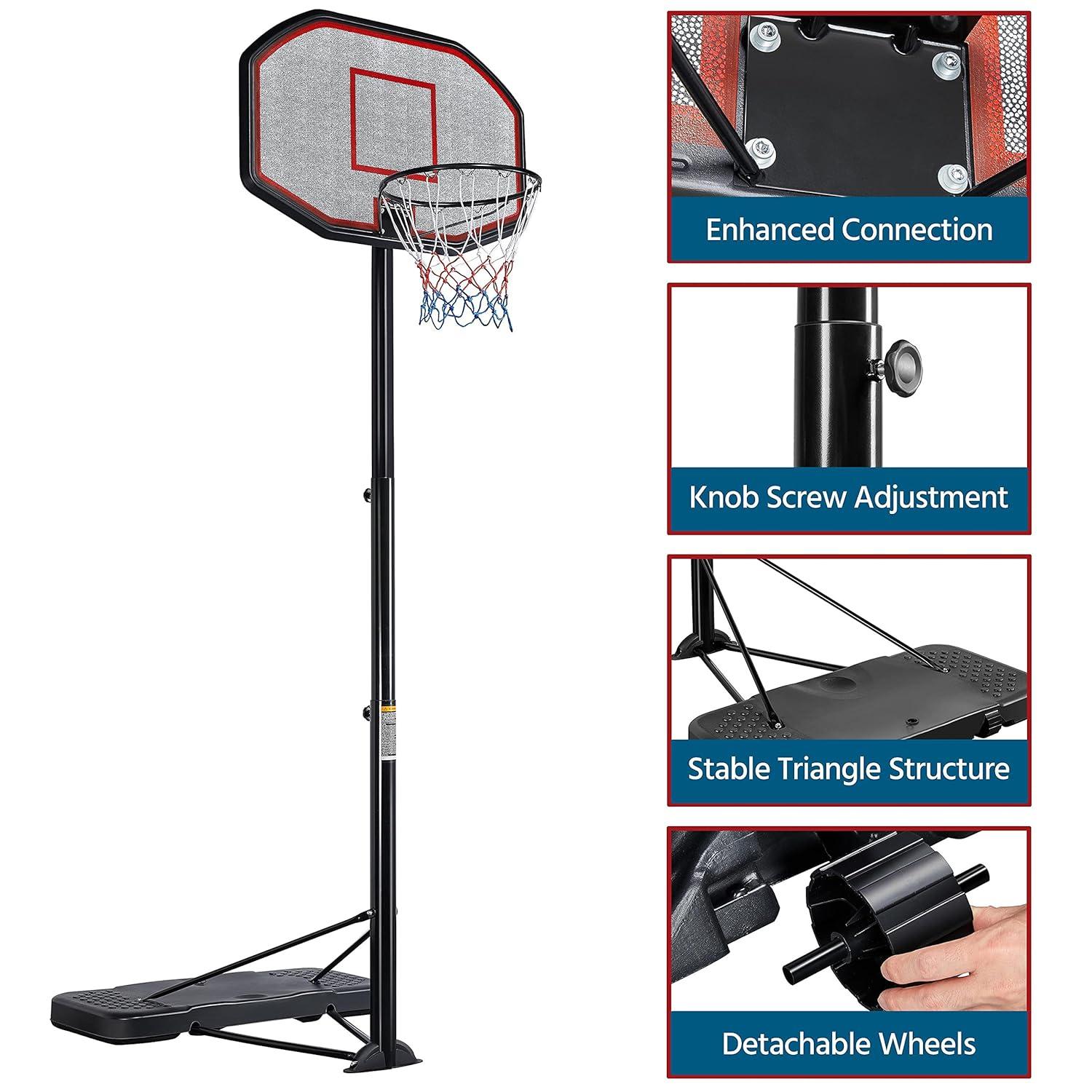 Yaheetech Basketball Hoop Outdoor for Adults Portable Basketball Hoop Basketball Goals Indoor 9-12ft Height Adjustable Basketball Court Stand with 43 inch Basketball Backboard C21
