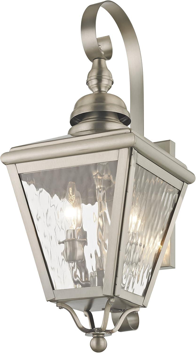 Brushed Nickel Outdoor Wall Lantern with Clear Glass