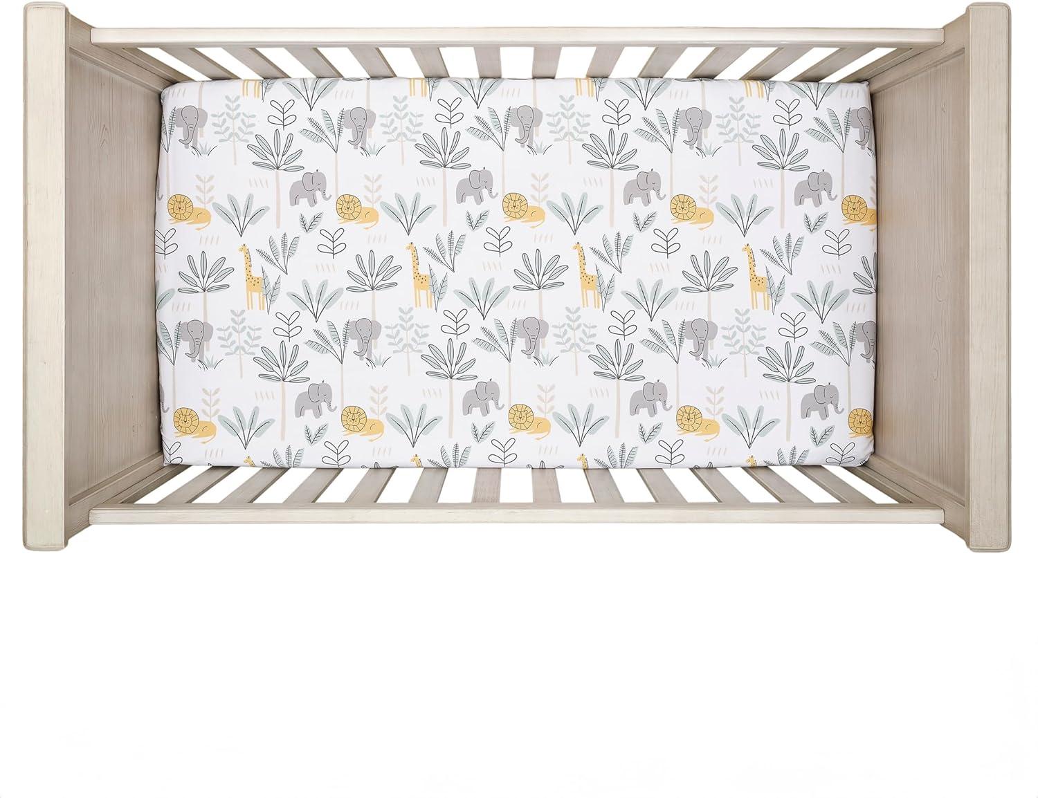 Lambs & Ivy Jungle Adventure 100% Cotton Baby/Toddler Fitted Crib Sheet - White