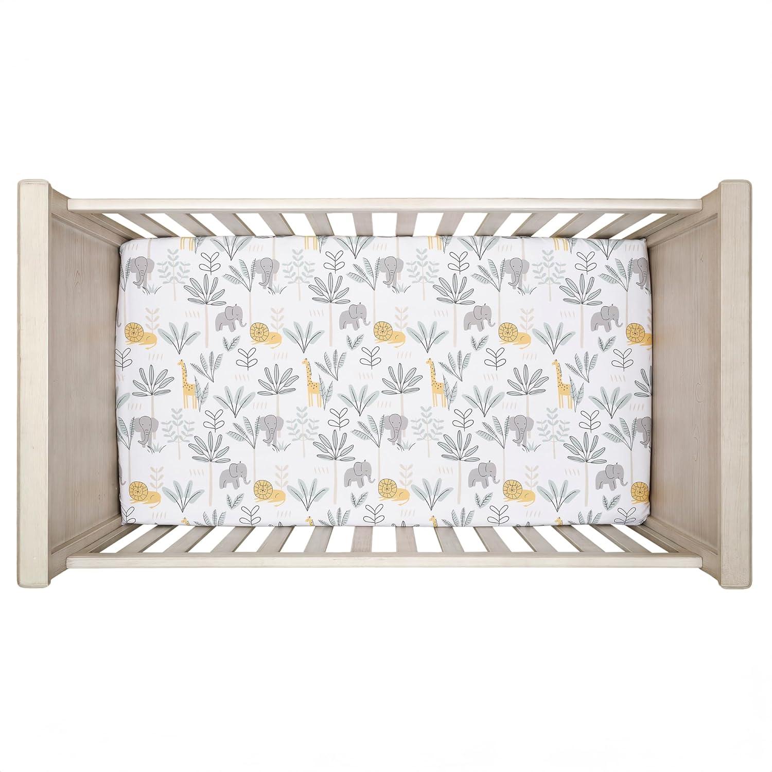 Lambs & Ivy Jungle Adventure 100% Cotton Baby/Toddler Fitted Crib Sheet - White