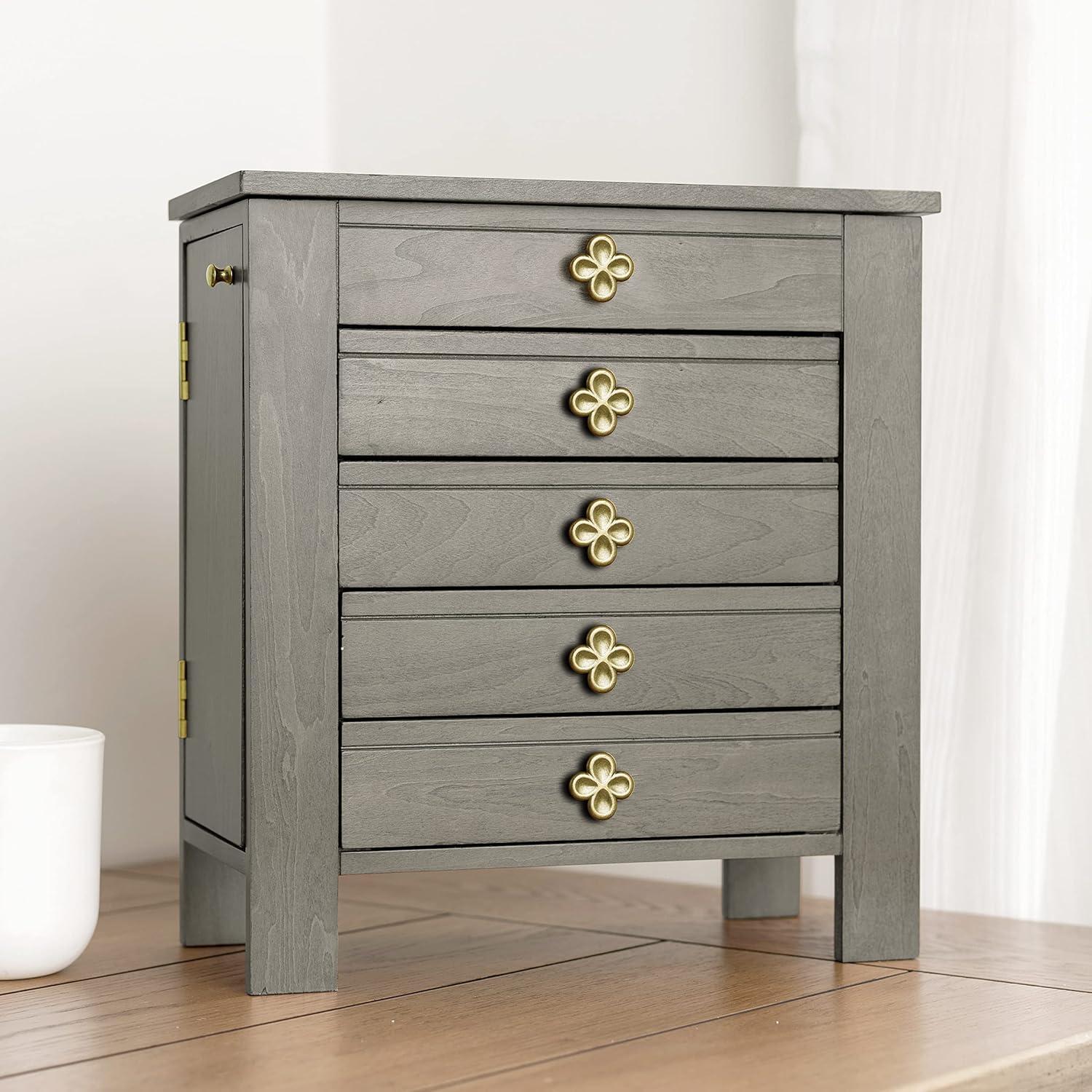 Hives and Honey Emma Wood Jewelry Chest: Modern Grey Tabletop Storage with 4 Drawers for Women