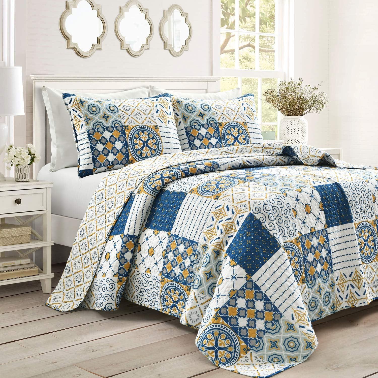 Monique Standard Cotton Reversible Coastal 3 Piece Quilt Set