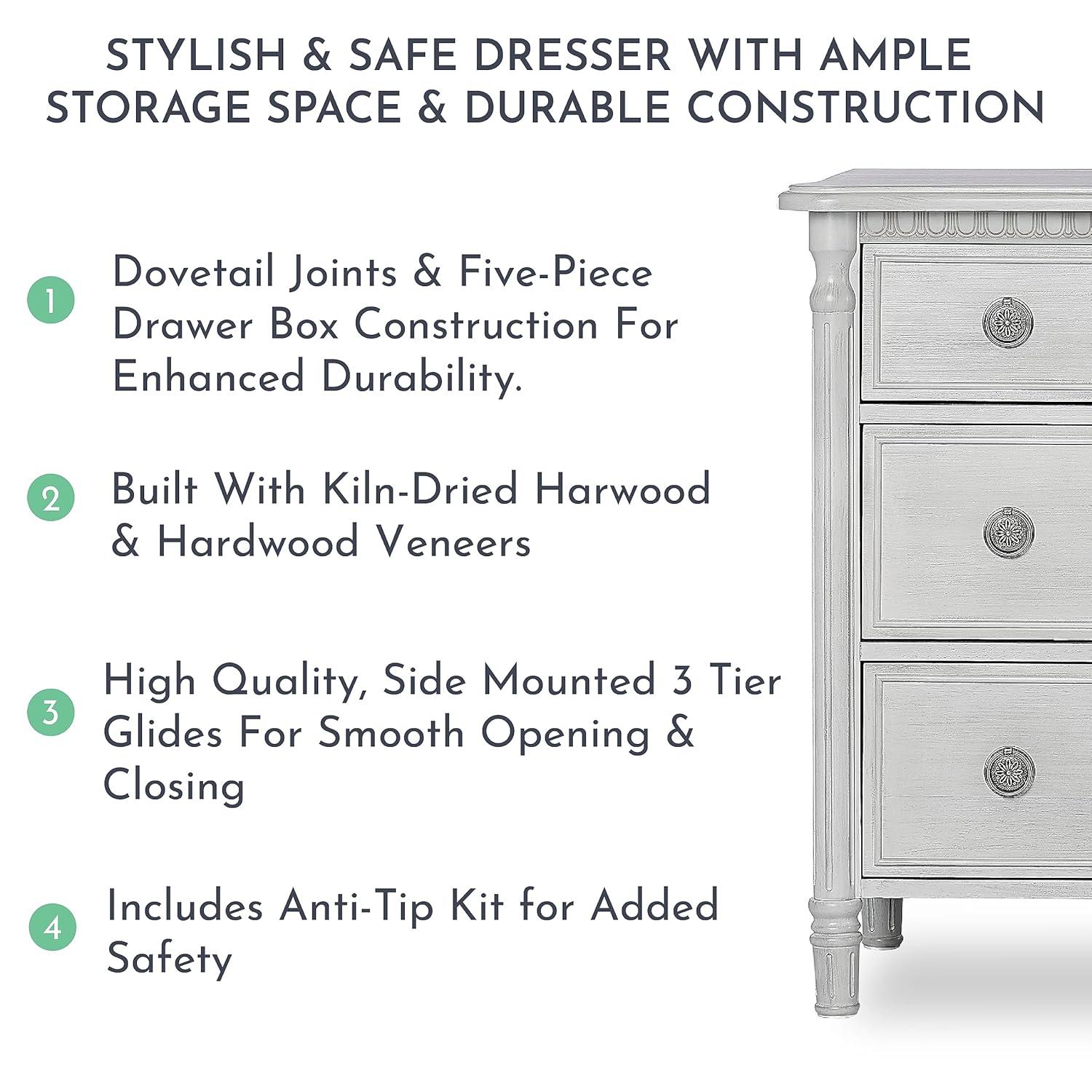 Elegant Antique Grey Mist Double Dresser with Dovetail Drawers