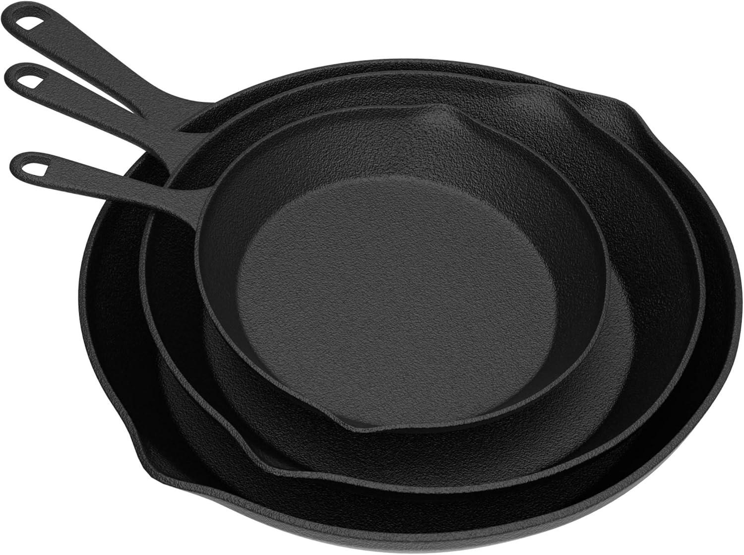 Heavy-Duty Black Cast Iron Skillet Set, 3-Piece