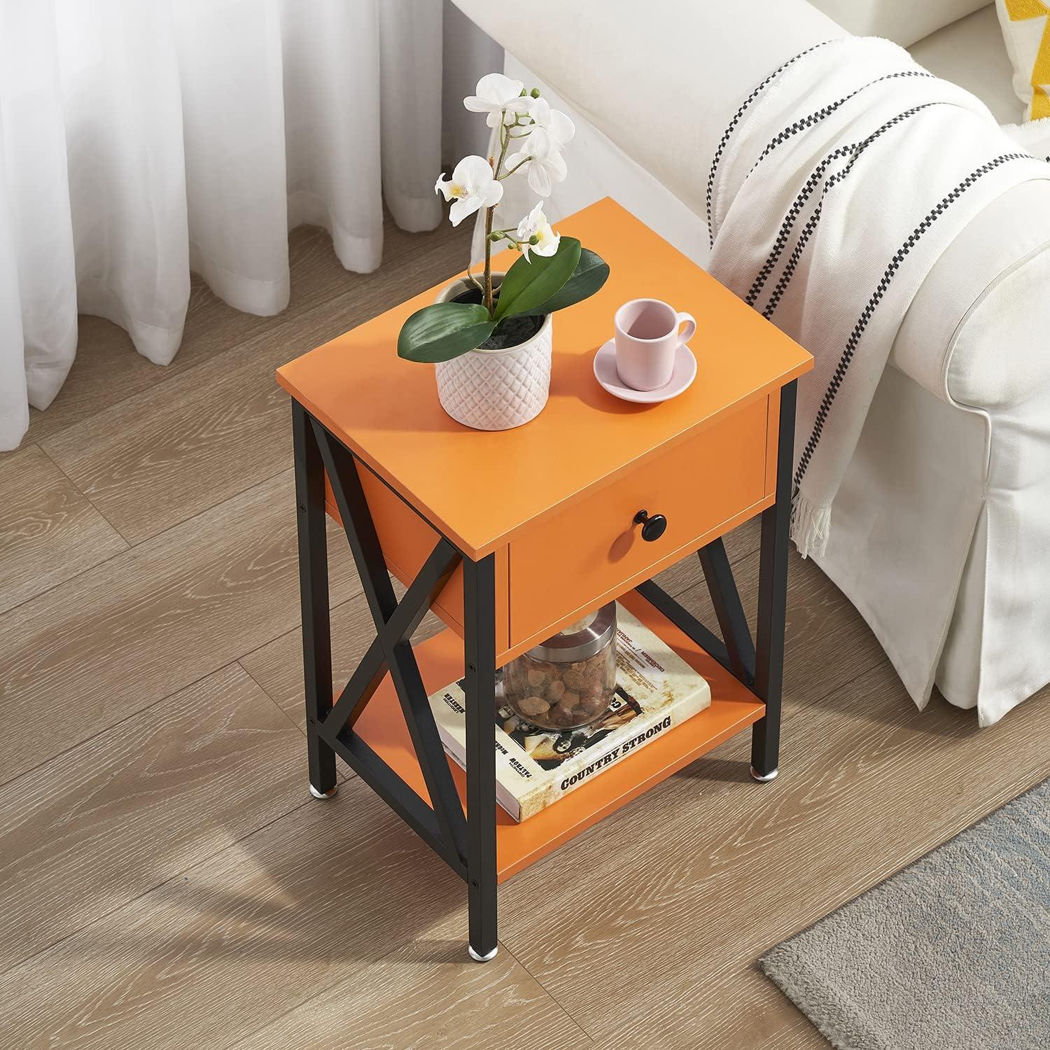 Killeryuki Modern Side End Table, Nightstand Storage Shelf with Bin Drawer for Living Room, Bedroom, Lounge, 15.8in11.8in21.7in, Orange