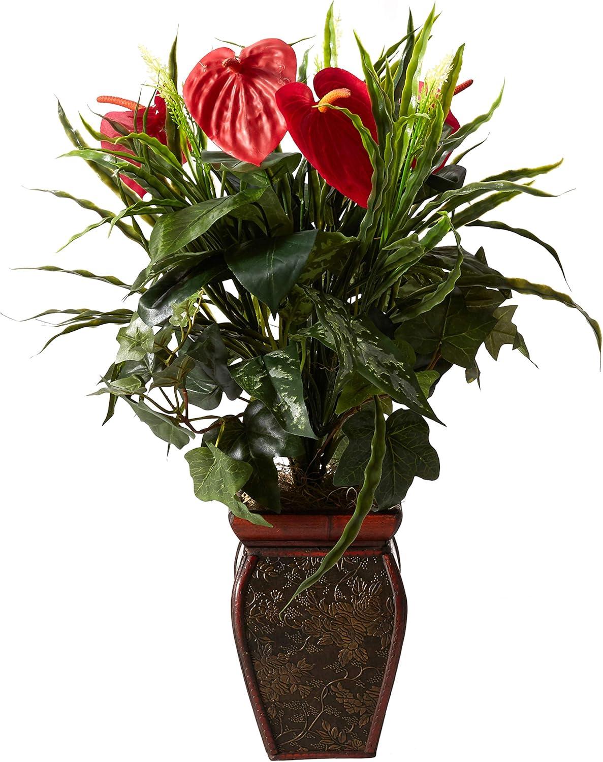 Li shun jin Mixed Greens & Anthurium with Decorative Vase Silk Plant