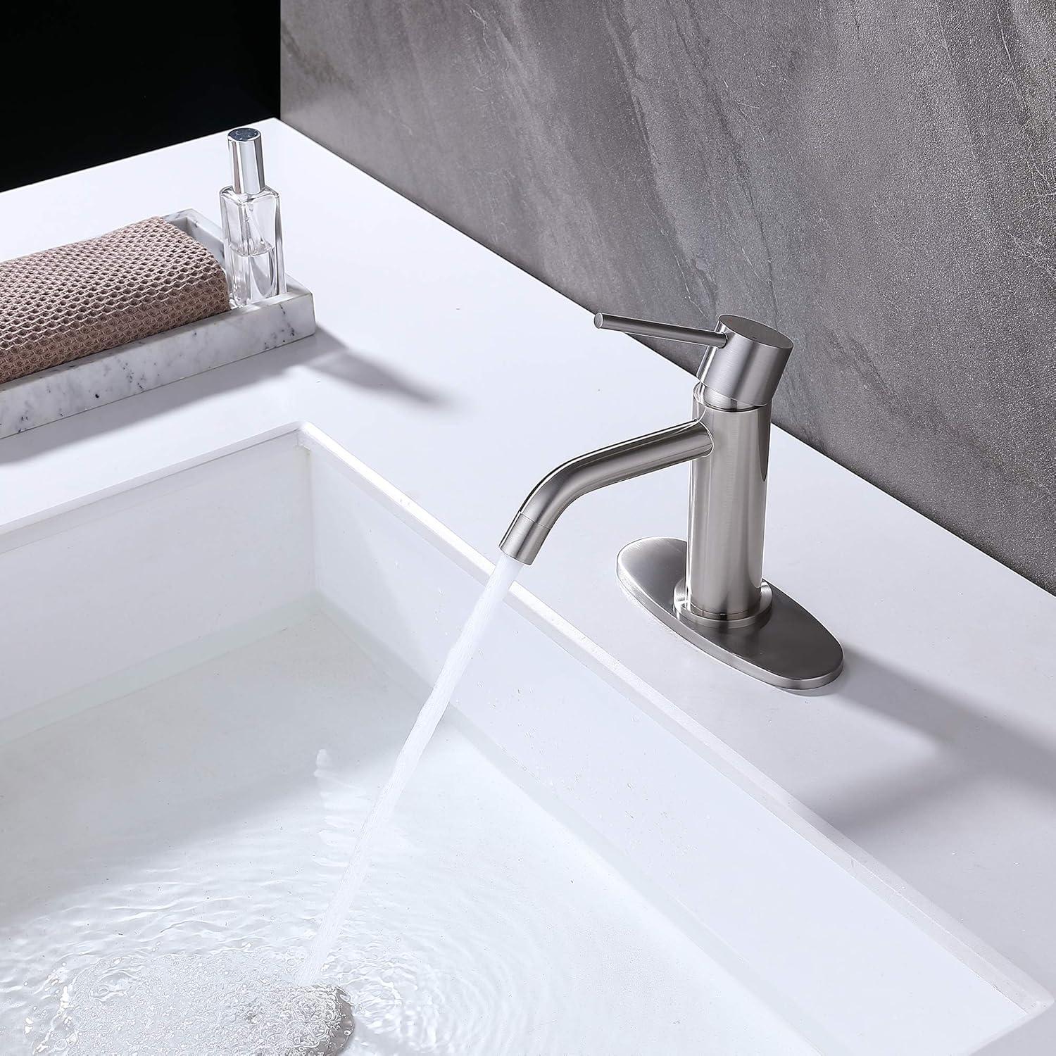 Brushed Nickel Single Handle Bathroom Sink Faucet with Deck Plate