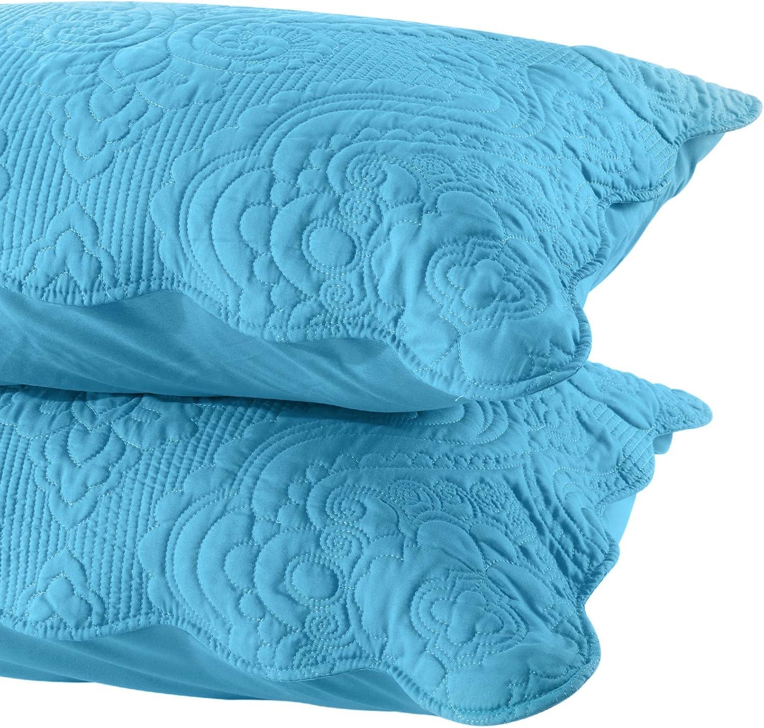 Blue Embroidered Polyester Standard Pillow Shams Set