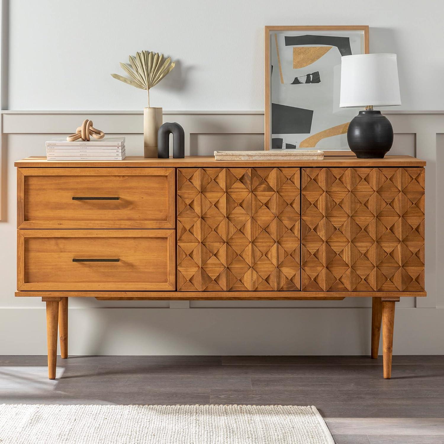 Caramel Solid Wood 2-Door Sideboard with Prism Detail