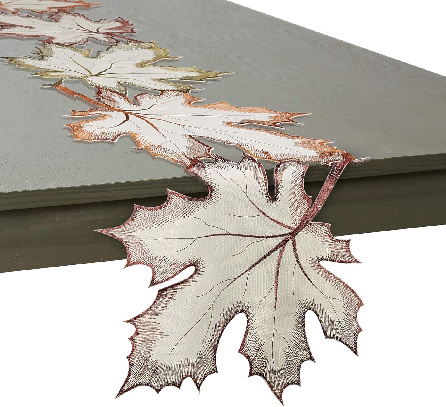 Embroidered Maple Leaves Table Runner