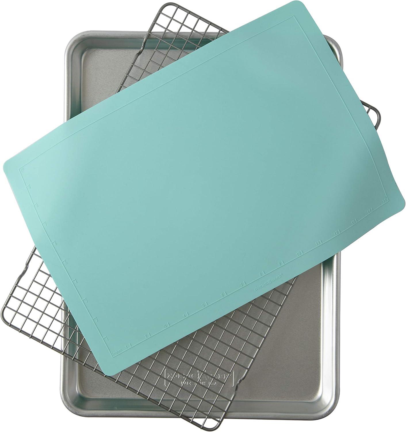 Aqua Silicone Mat and Aluminum Cookie Sheet Set