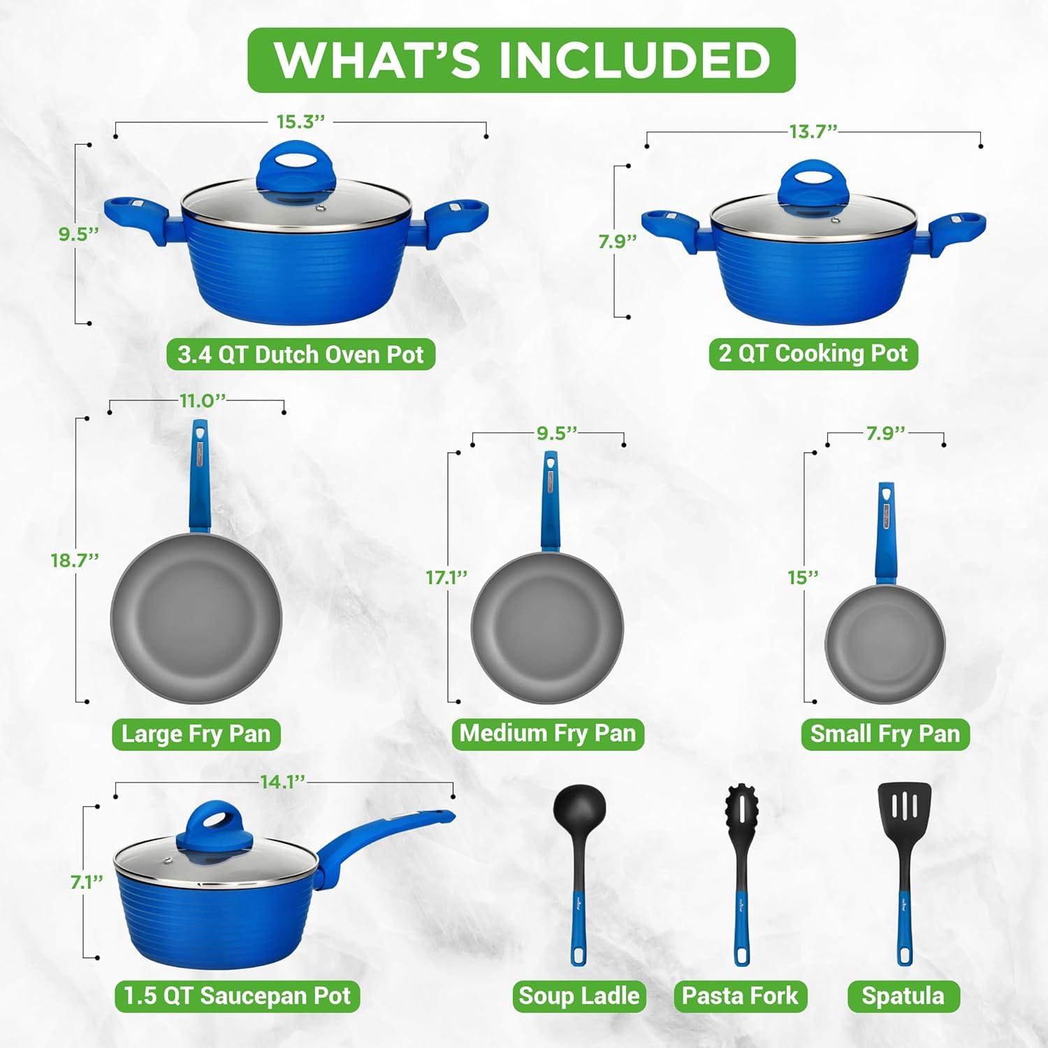 NutriChef 12-Piece Blue Nonstick Aluminum Cookware Set