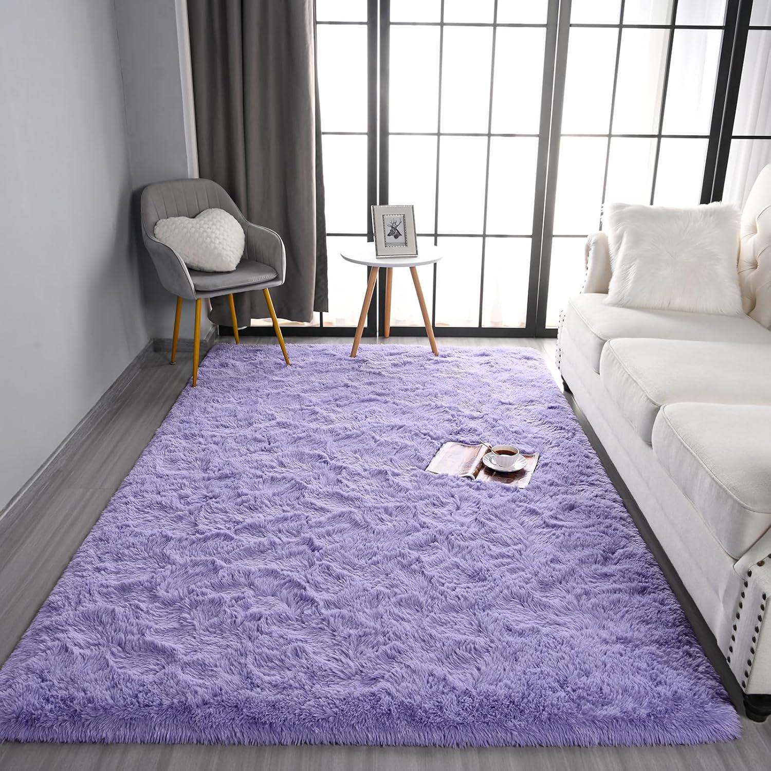 Noahas Fluffy Shaggy Rugs, 5x8 Feet Purple Plush Rugs for Girls Bedroom, Soft Kids Room Carpets, Large Bedside Rug, Upgrade Non-Slip Rugs for Children Nursery Dorm Home Decor, Purple