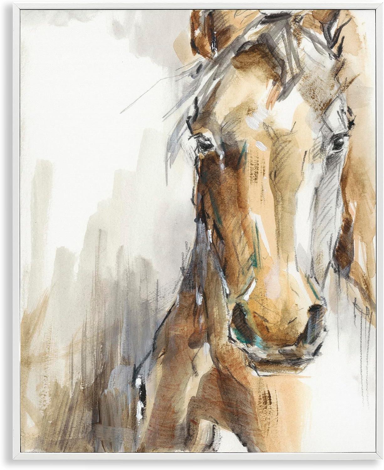 White Framed Horse Portrait Watercolor Canvas Art, 16 x 20