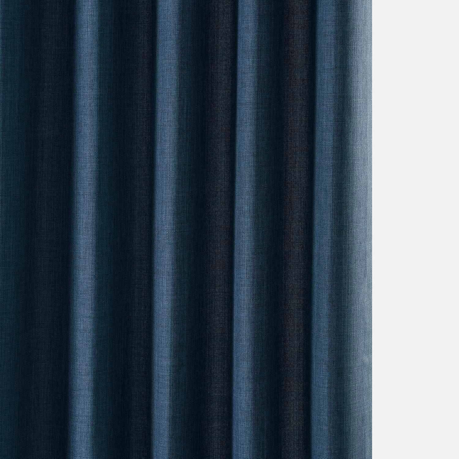 Sergeants Blue Room-Darkening Faux Linen Curtain Panel 50x84