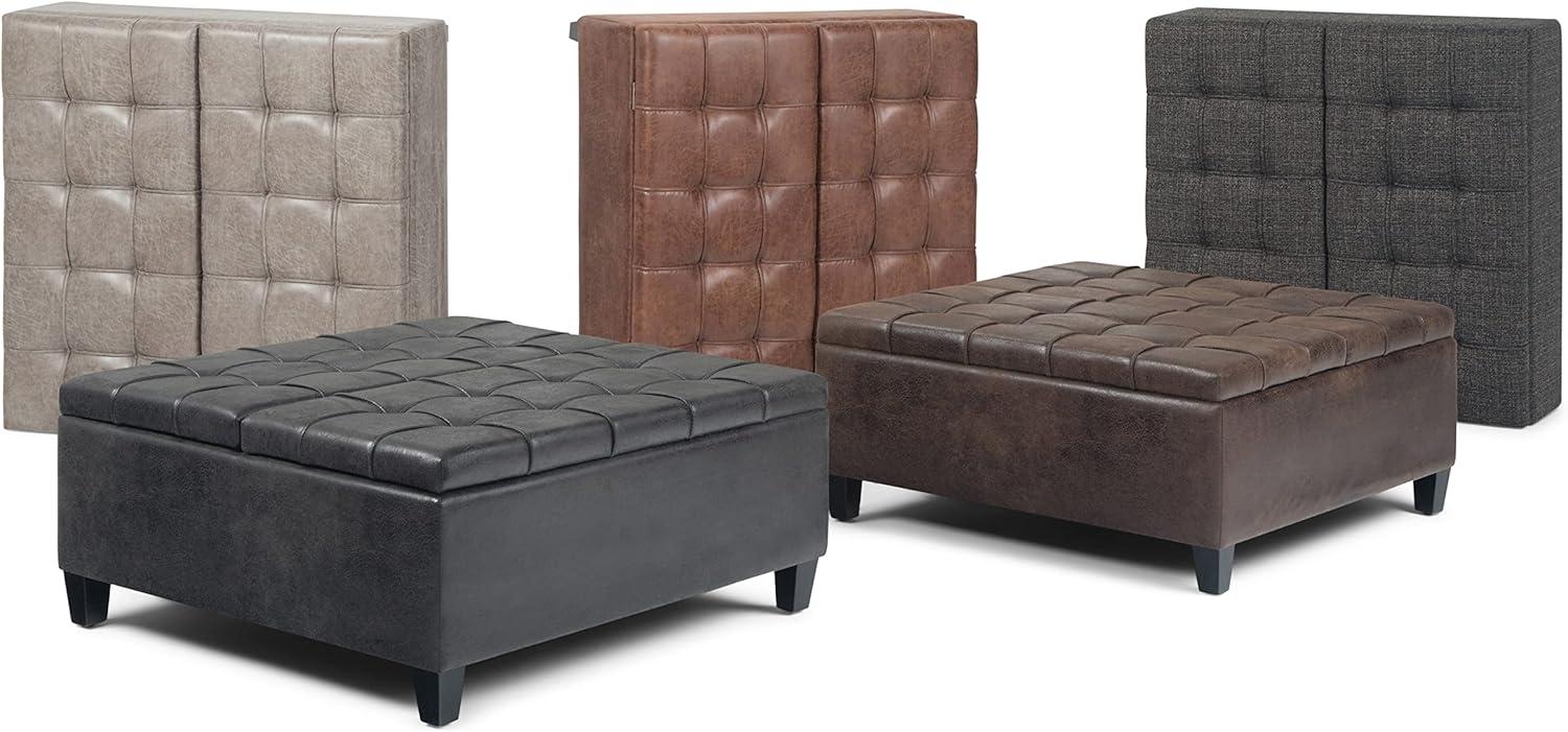 Simpli Home Harrison Coffee Table Storage Ottoman In Distressed Brown Vegan Faux Leather