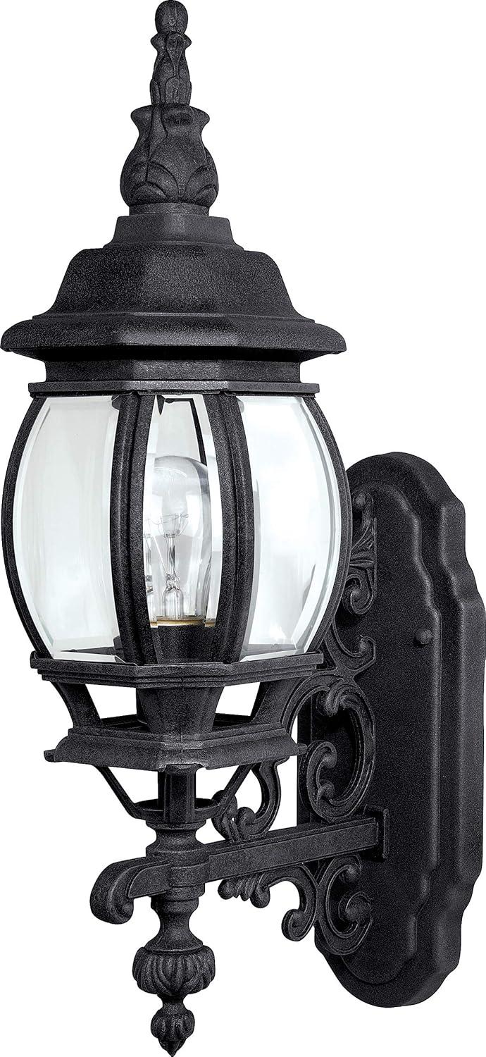 French Country Black Metal Outdoor Wall Lantern with Clear Glass